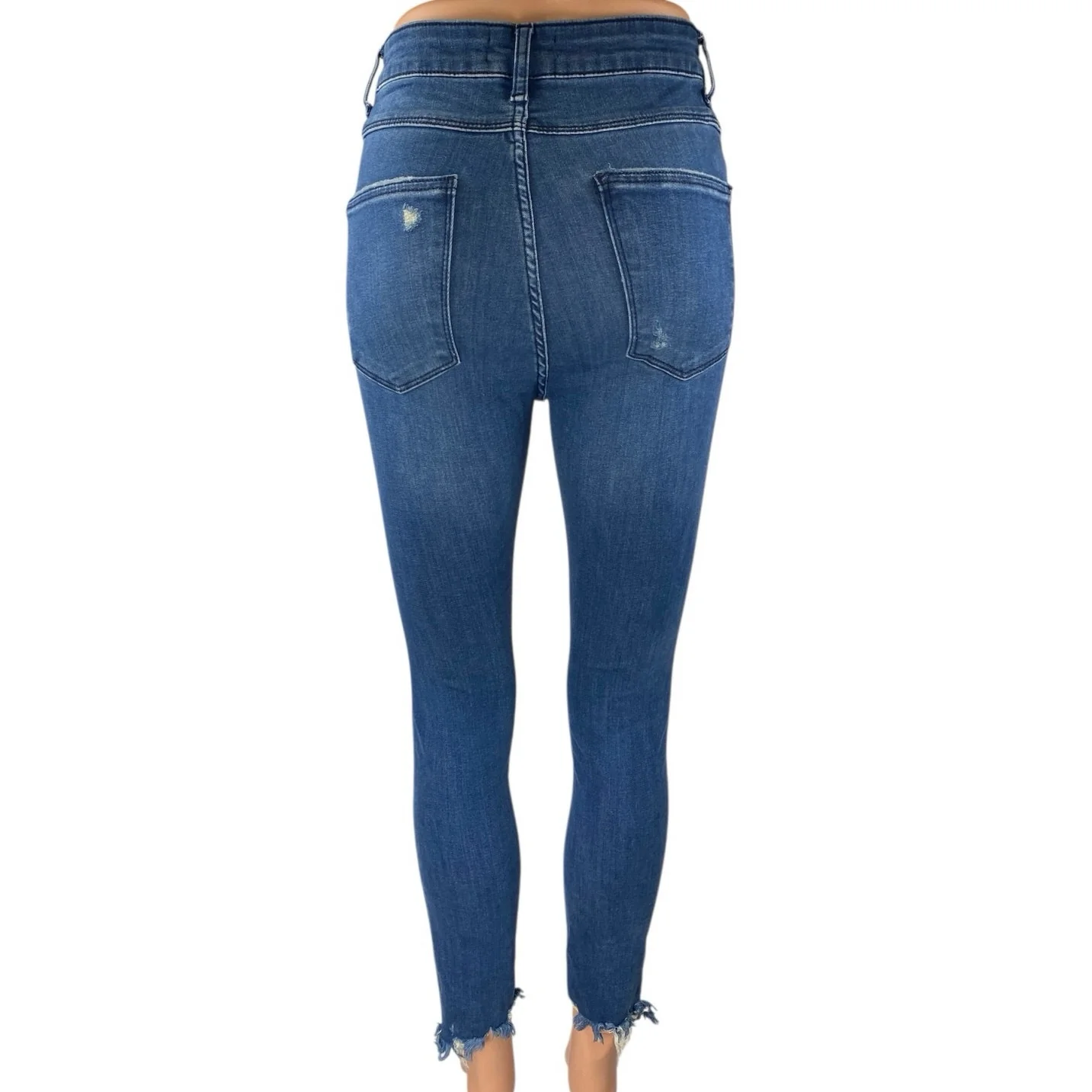 Zara Women's Blue Distressed Frayed High Waist Skinny Denim Jeans Pants Size 4 - Image 3