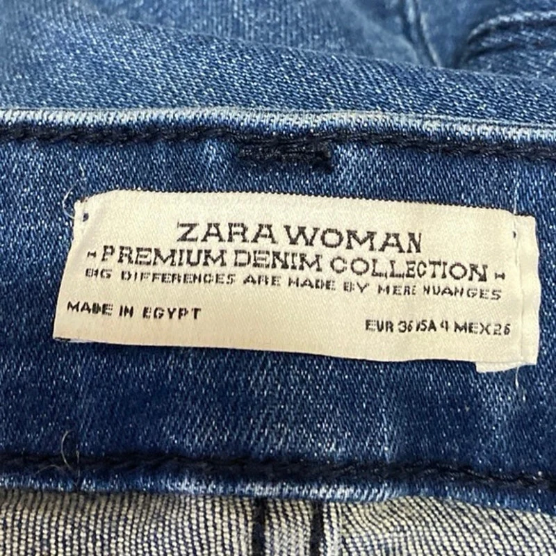 Zara Women's Blue Distressed Frayed High Waist Skinny Denim Jeans Pants Size 4 - Image 4