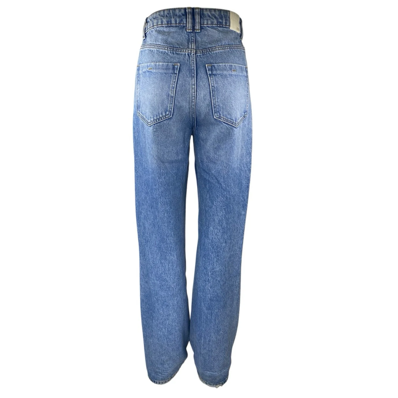 Zara Women's Blue Distressed High Waisted Straight Leg Denim Jeans Pants Size 2 - Image 3