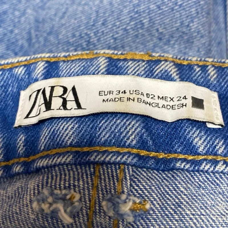 Zara Women's Blue Distressed High Waisted Straight Leg Denim Jeans Pants Size 2 - Image 4