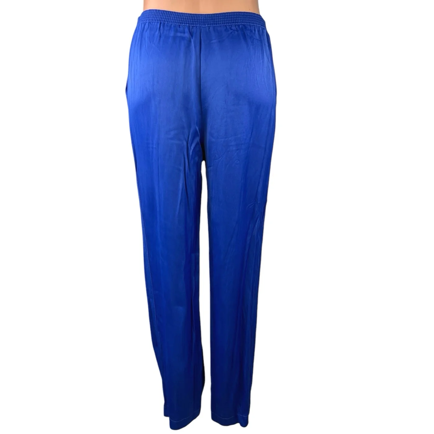 Zara Women's Blue Elastic Waist Pull On Casual Straight Ankle Trousers Pants S - Image 3