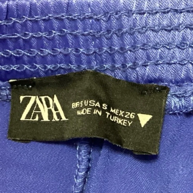 Zara Women's Blue Elastic Waist Pull On Casual Straight Ankle Trousers Pants S - Image 4