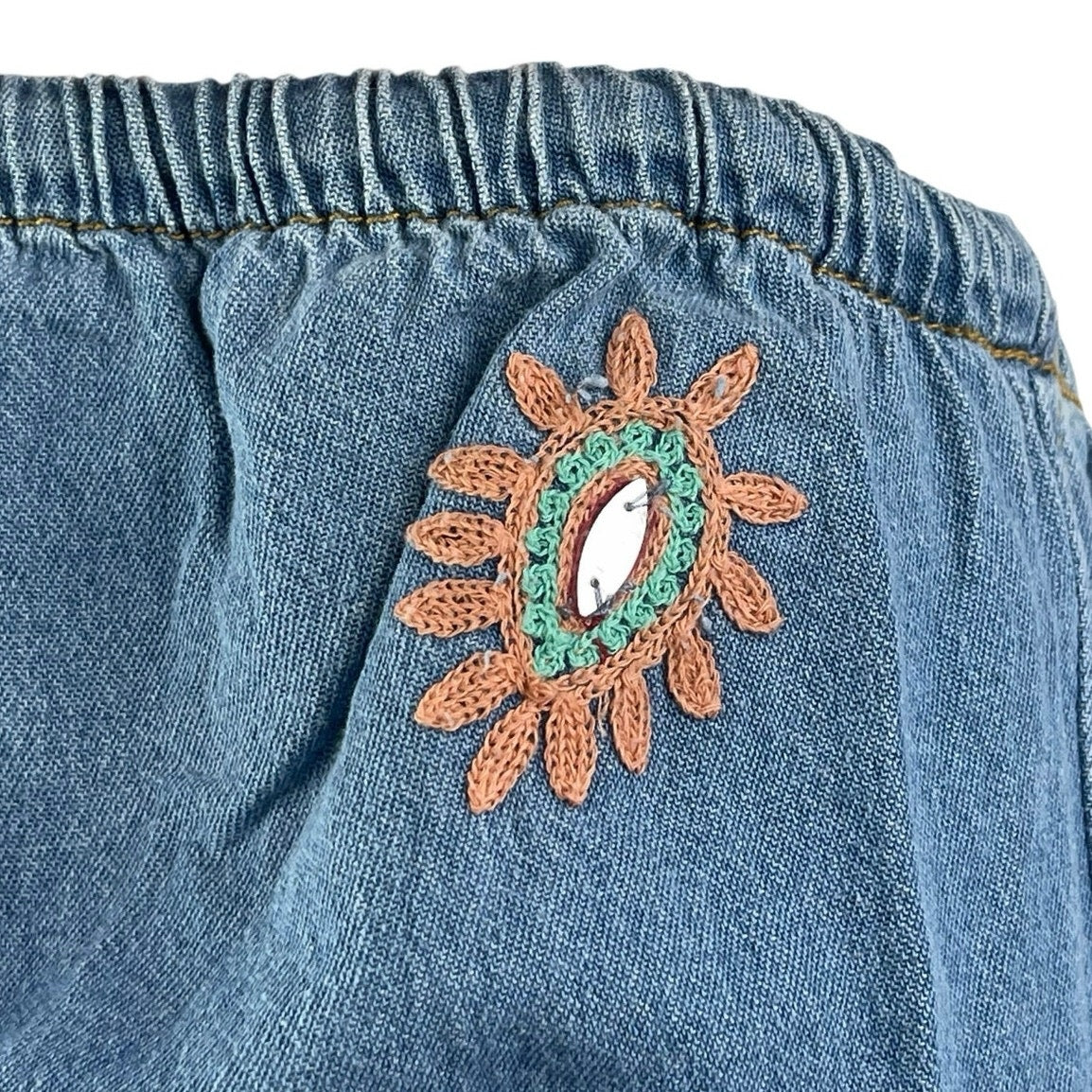 Zara Women's Blue Floral Embroidered Elastic Waist Denim Jeans Maxi Skirt Size S - Image 4