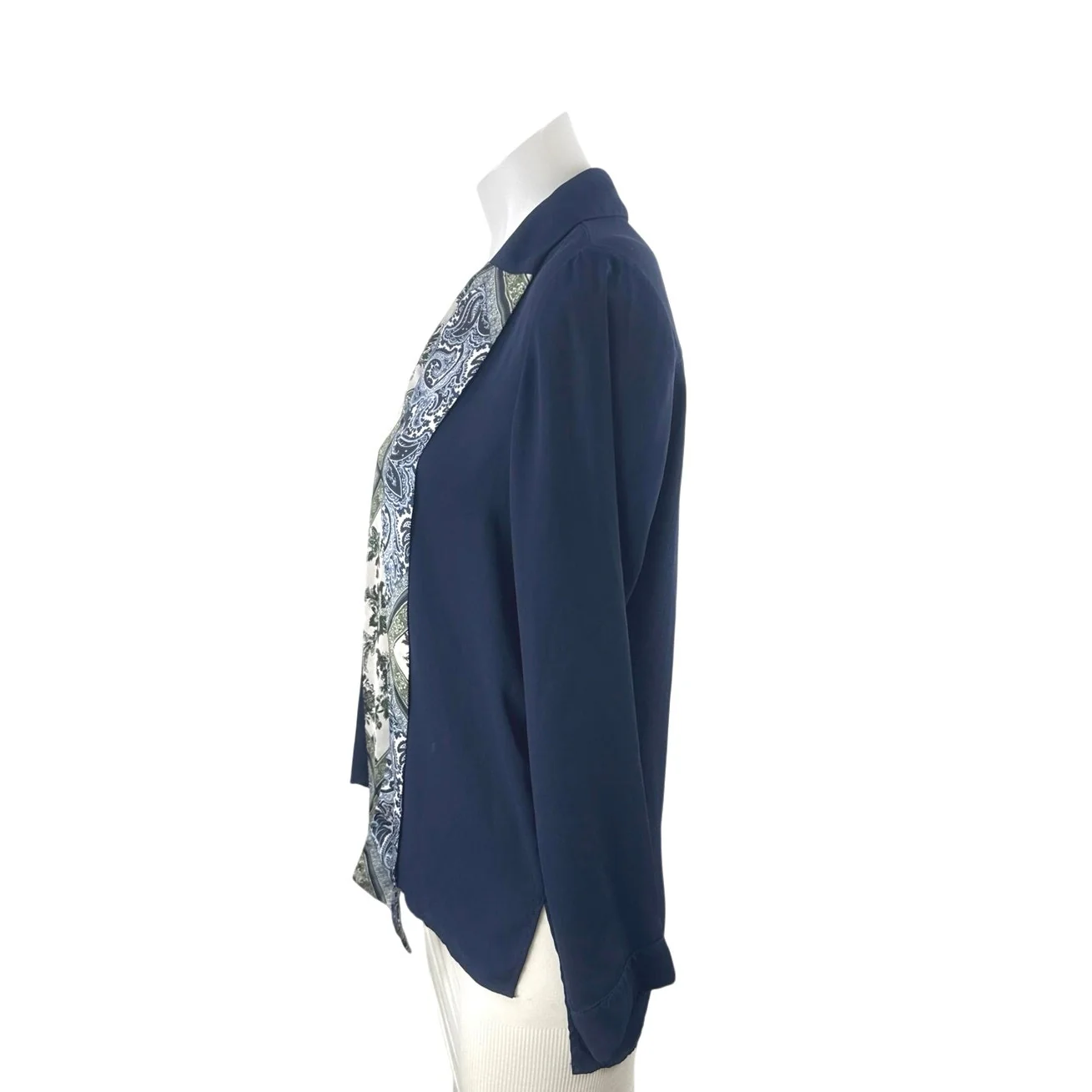 Zara Women's Blue Floral Paisley Long Sleeve V Neck Button Up Shirt Blouse Top S - Image 2