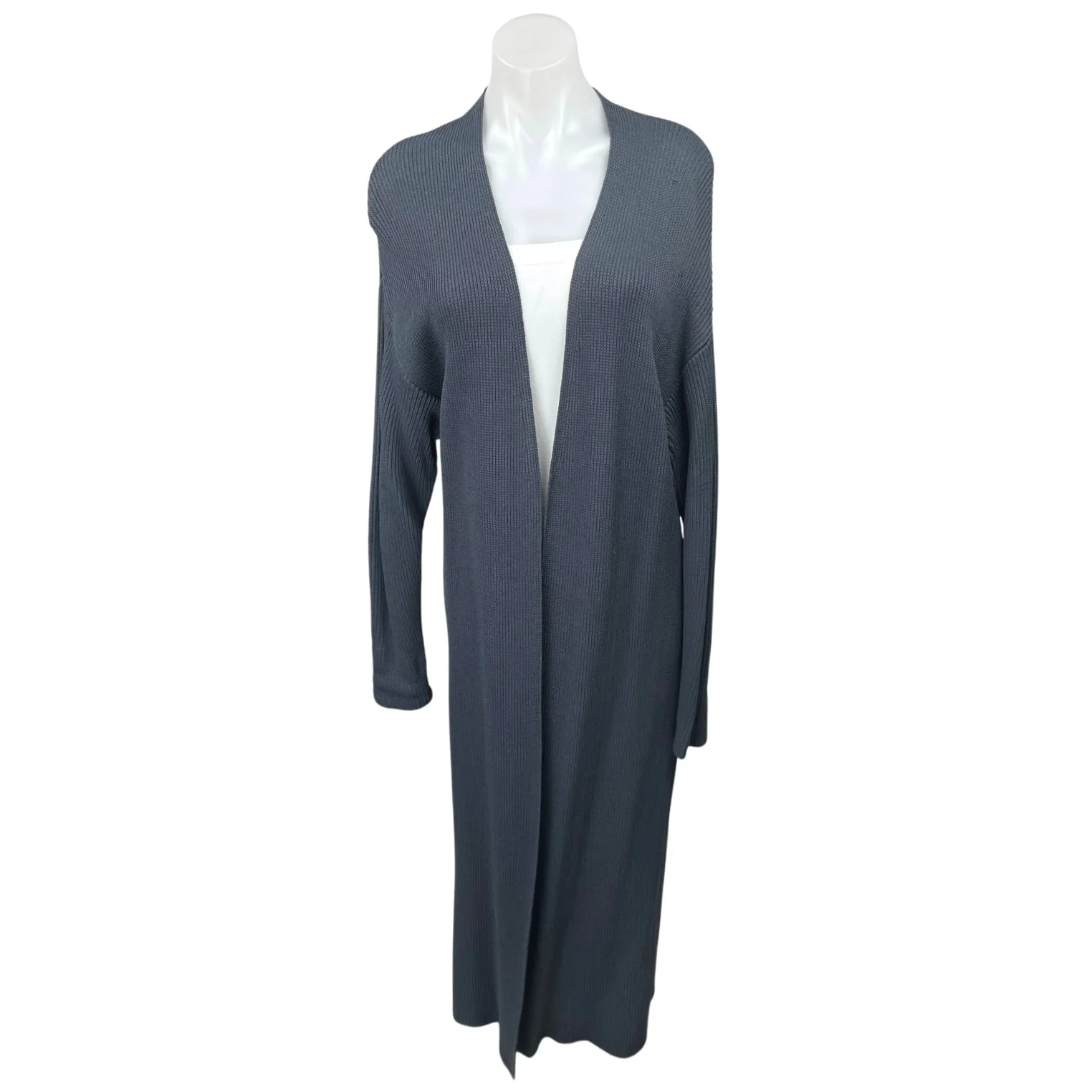 Zara Women's Blue Grey Long Open Front Jacket Duster Cardigan Sweater Size M