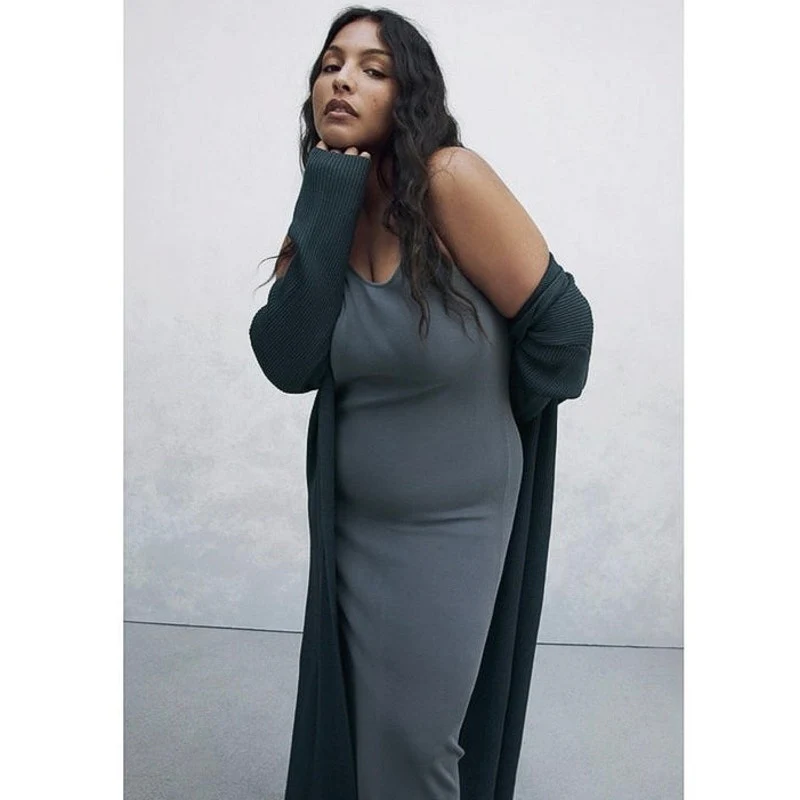 Zara Women's Blue Grey Long Open Front Jacket Duster Cardigan Sweater Size M - Image 5