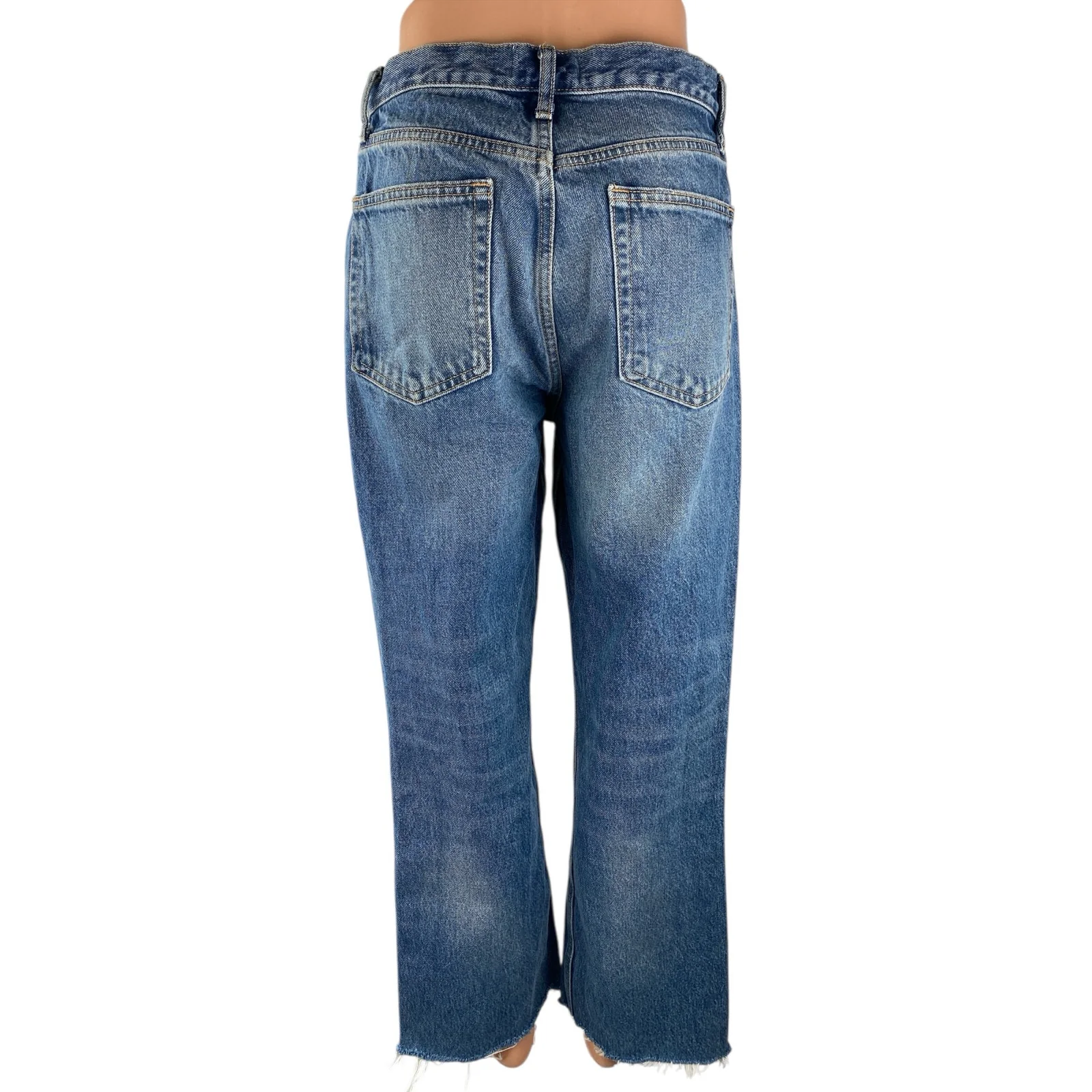 Zara Women's Blue High Rise Raw Frayed Hem Baggy Wide Leg Denim Jeans Pants Sz 6 - Image 2