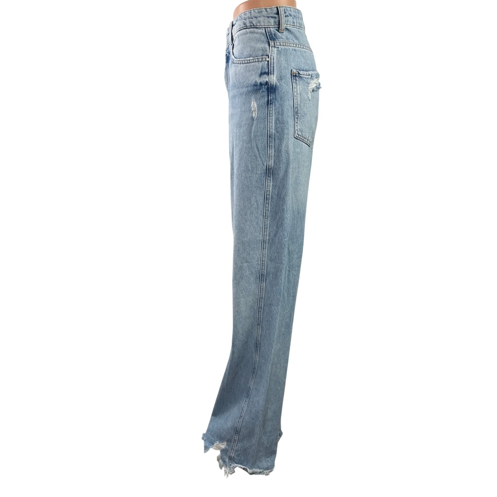 Zara Womens Blue High Rise Raw Frayed Hem Straight Leg Denim Jeans Pants Size 10 - Image 2