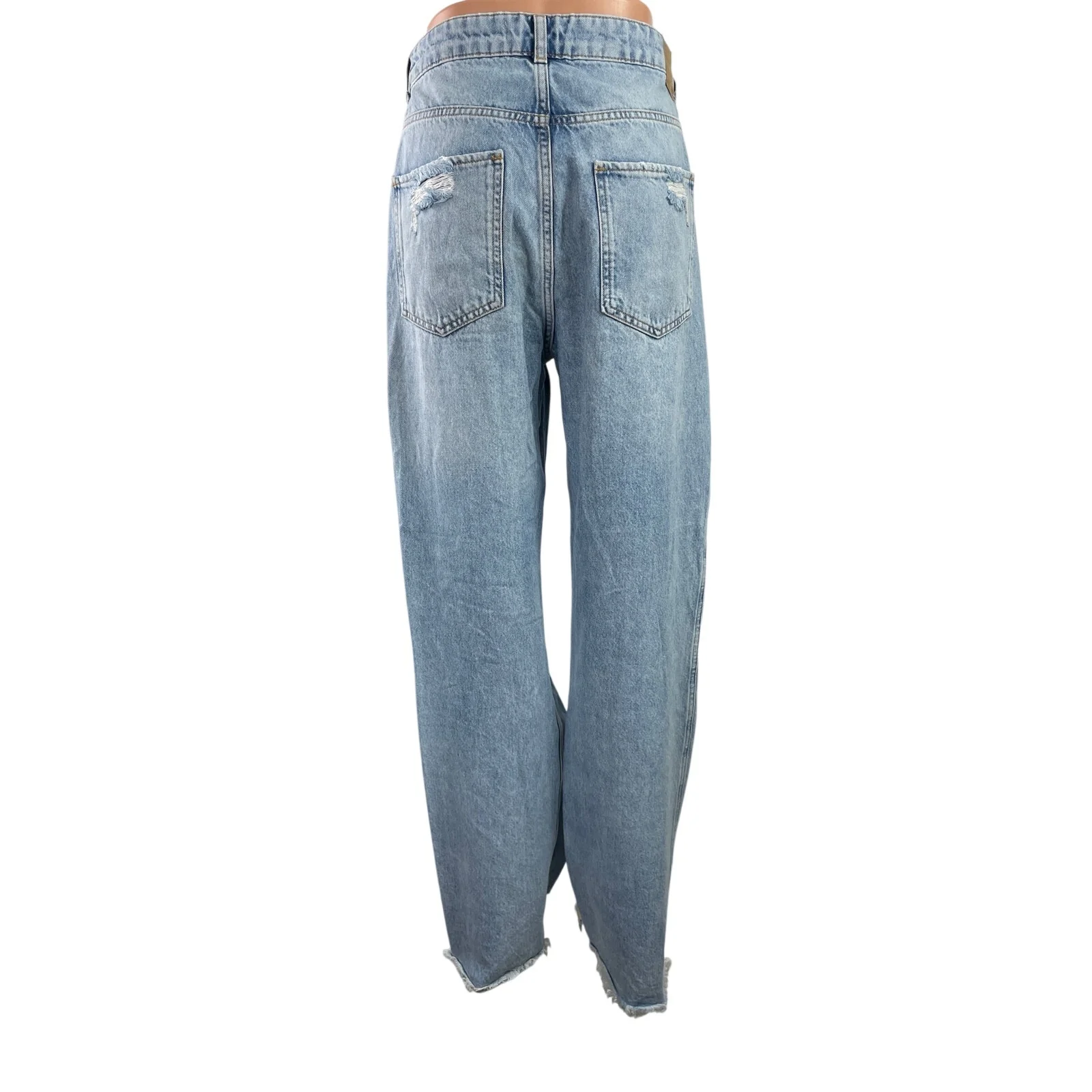 Zara Womens Blue High Rise Raw Frayed Hem Straight Leg Denim Jeans Pants Size 10 - Image 3