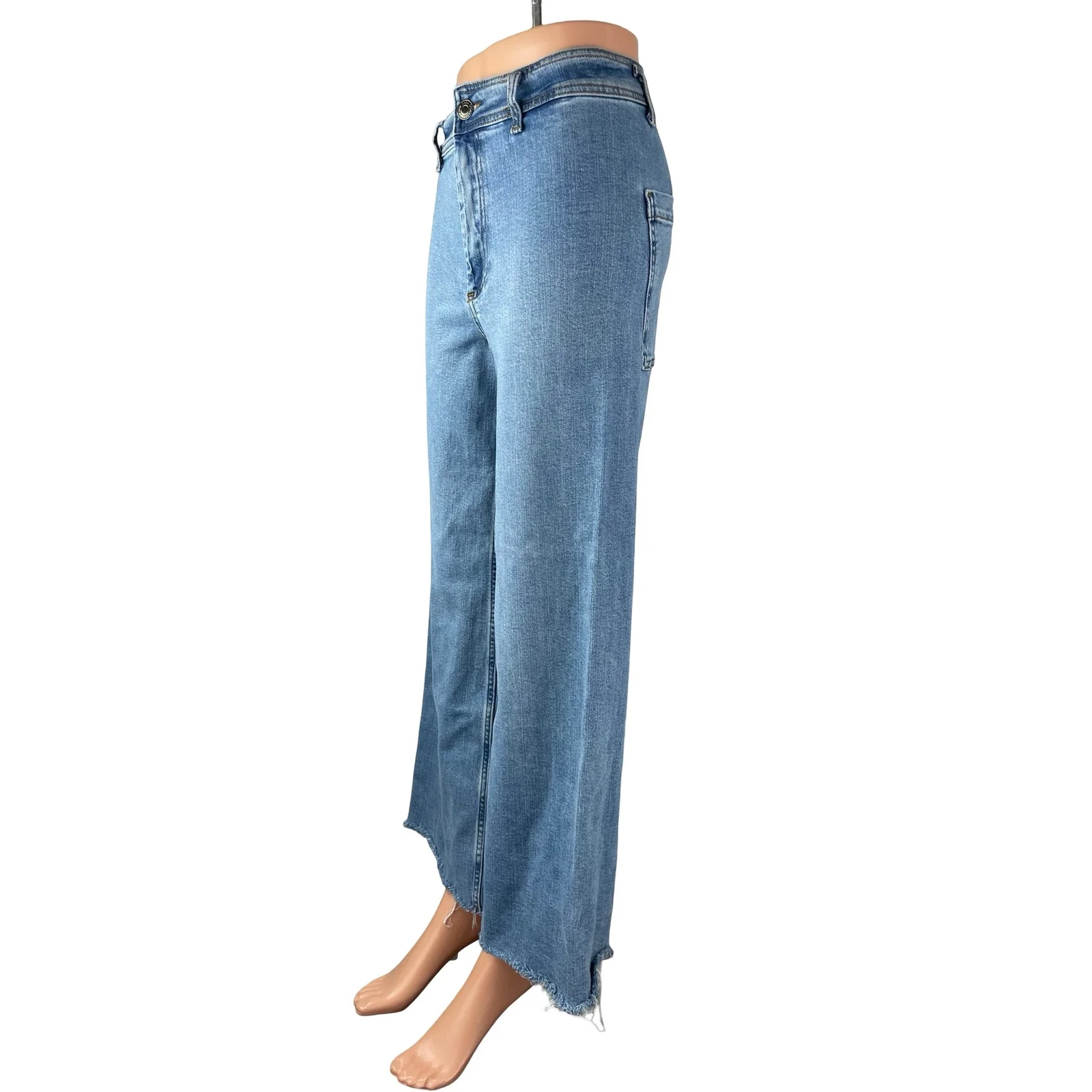 Zara Women's Blue High Rise Wide Leg Palazzo Baggy Raw Hem Denim Jeans Size 4 - Image 2