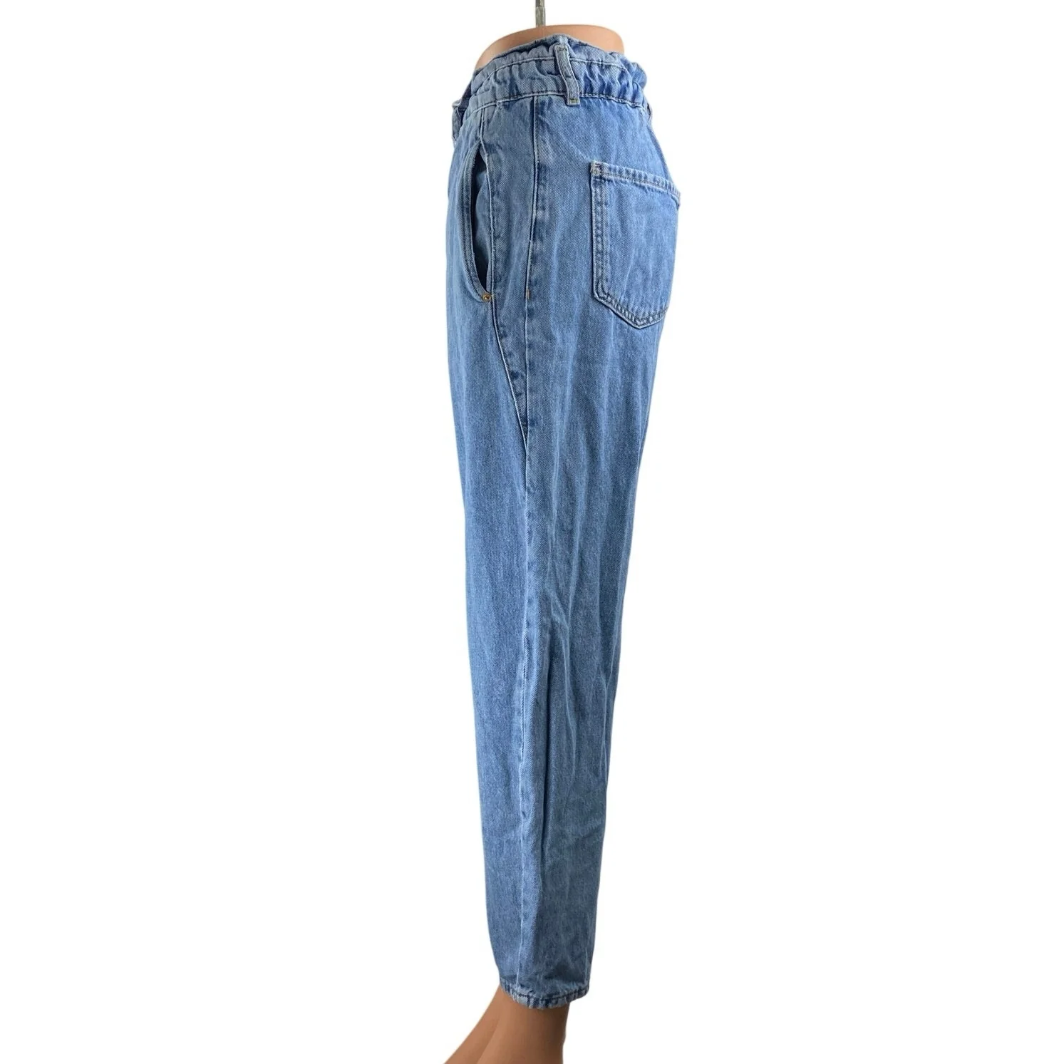 Zara Women's Blue High Waist Wide Tapered Barrel Paperbag Denim Jeans Pants 34 - Image 2