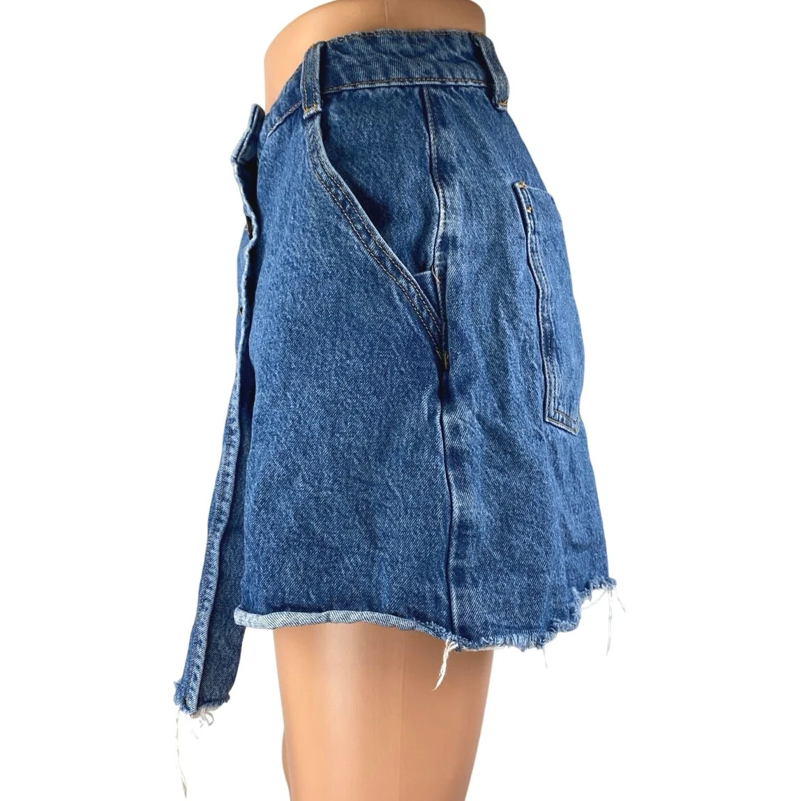 Zara Women's Blue High Waisted Cut-Off Skort Skirt Denim Jean Shorts Size XL - Image 2