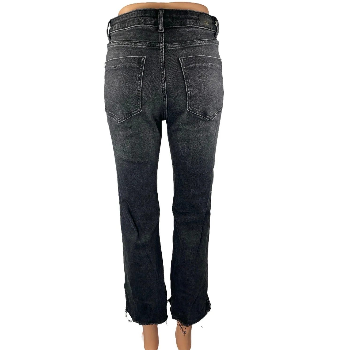 Zara Women's Blue High Waisted Raw Hem Frayed Flare Cropped Denim Jeans Size 4 - Image 3