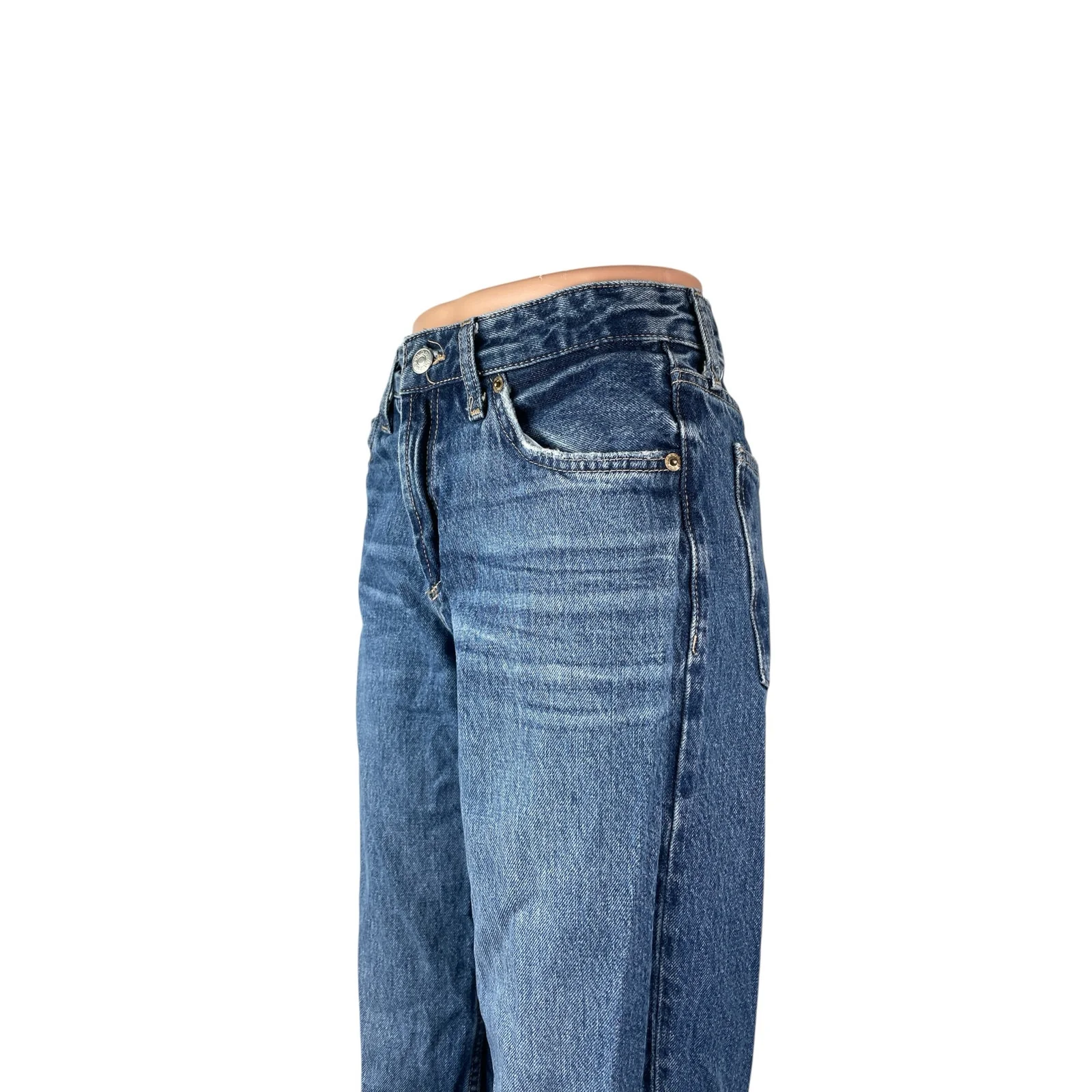 Zara Womens Blue High Waisted Relaxed Straight Mom Boyfriend Denim Jeans Pants 4 - Image 2