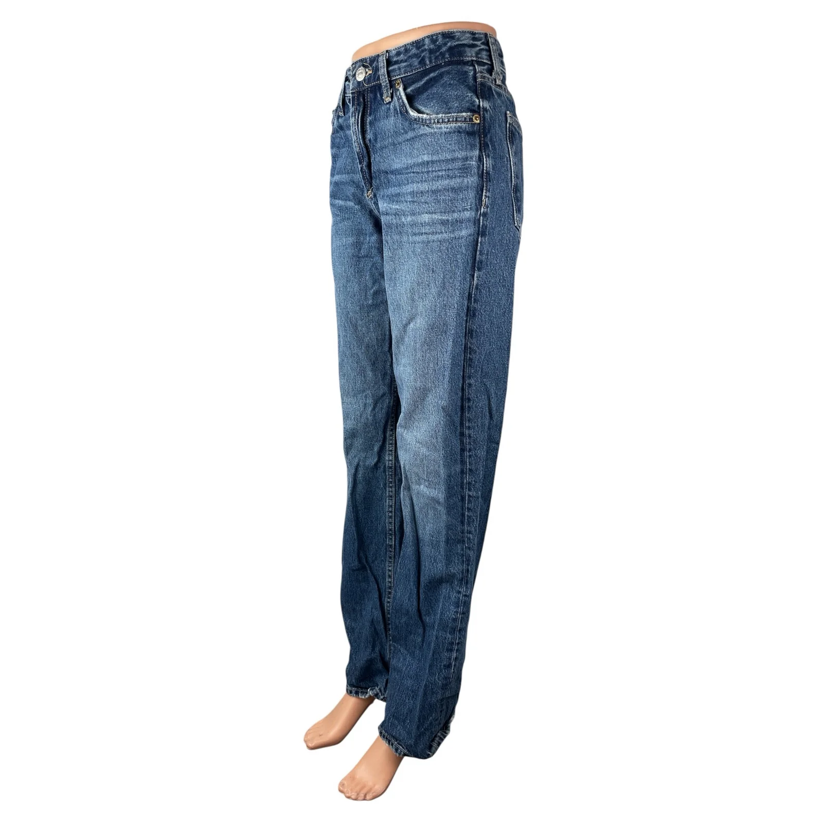 Zara Womens Blue High Waisted Relaxed Straight Mom Boyfriend Denim Jeans Pants 4 - Image 3