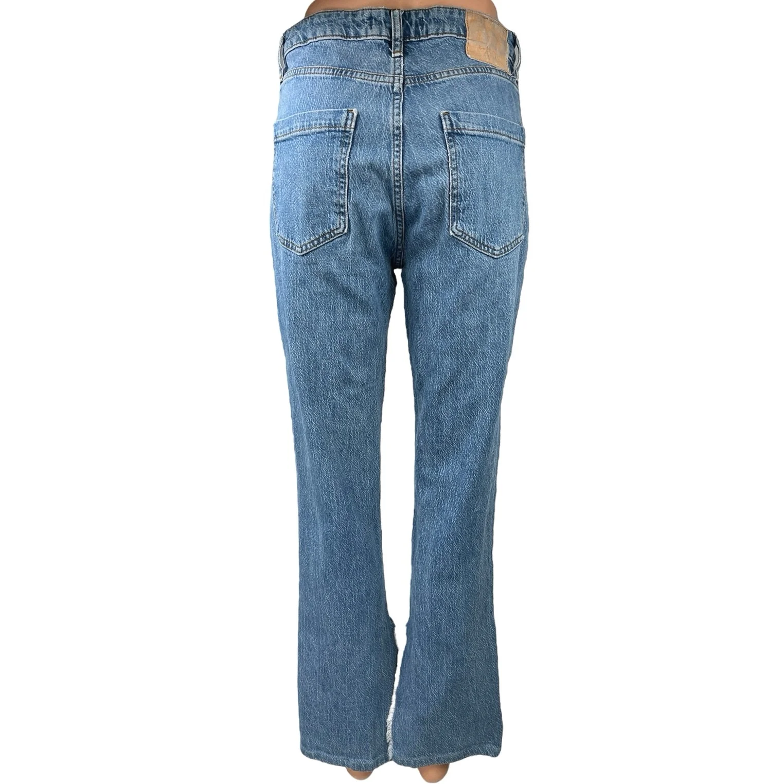 Zara Women's Blue High Waisted Slit Hem Ankle Bootcut Flared Denim Jeans Size 4 - Image 3