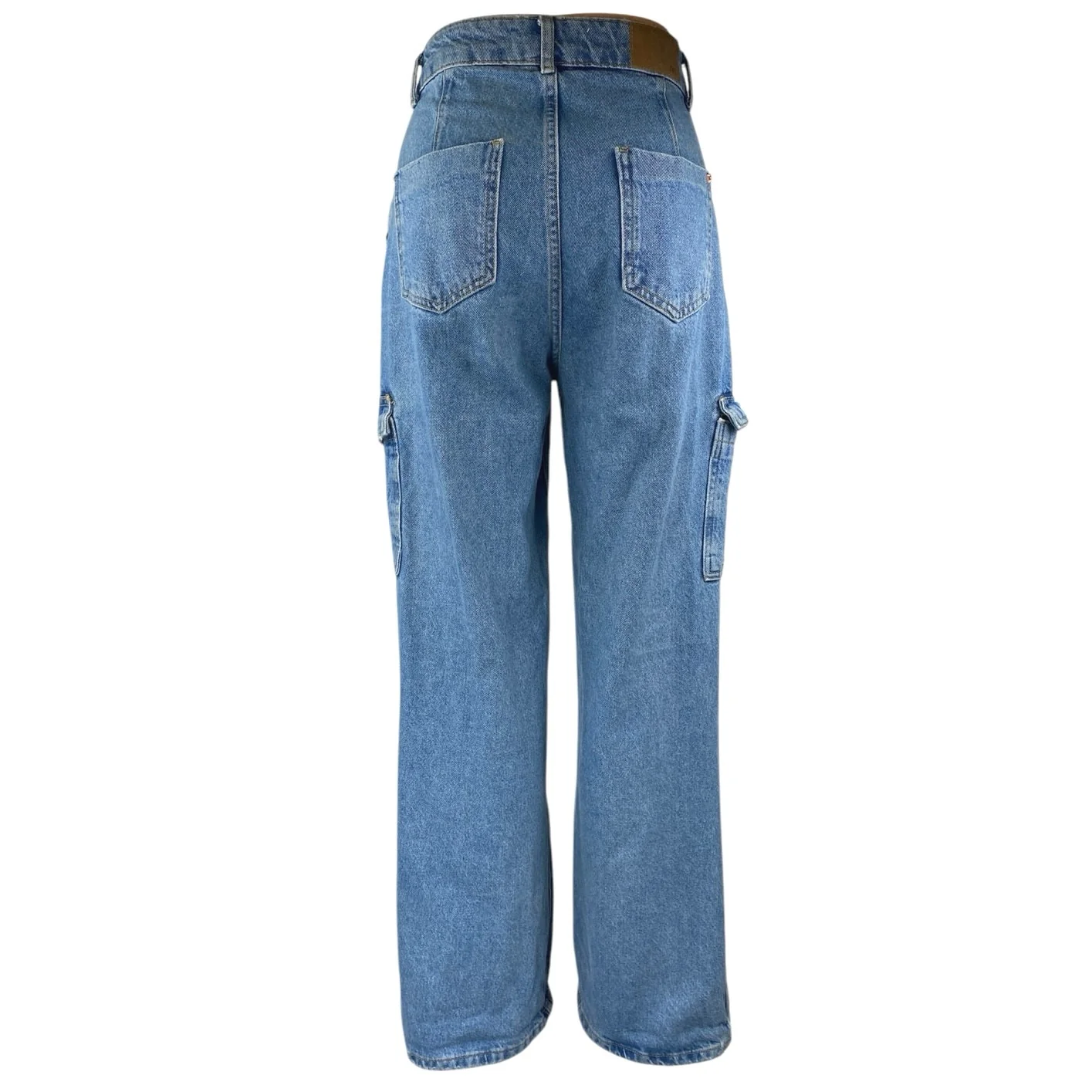 Zara Women's Blue High Waisted Straight Wide Leg Cargo Denim Jeans Pants Size 2 - Image 3