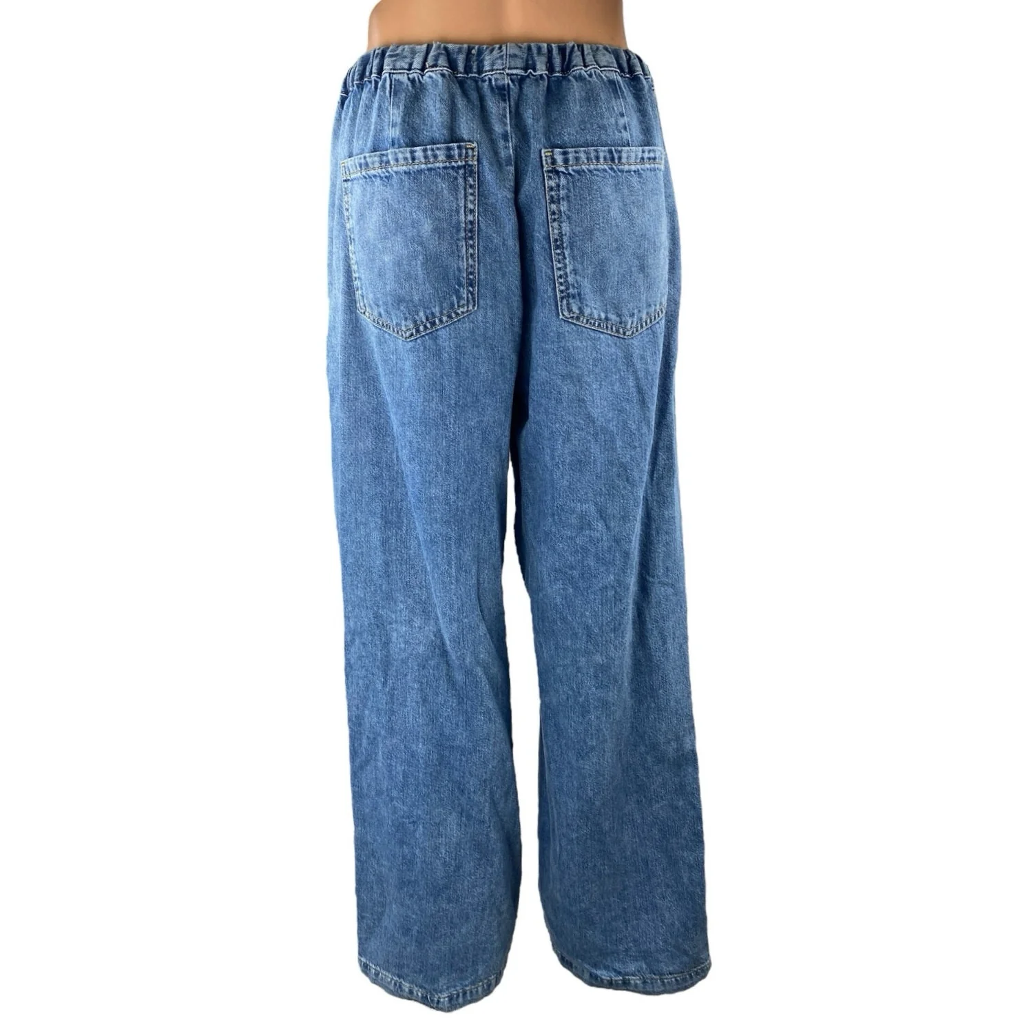 Zara Women's Blue High Waisted Tie Waist Wide Leg Baggy Denim Jeans Size S - Image 3
