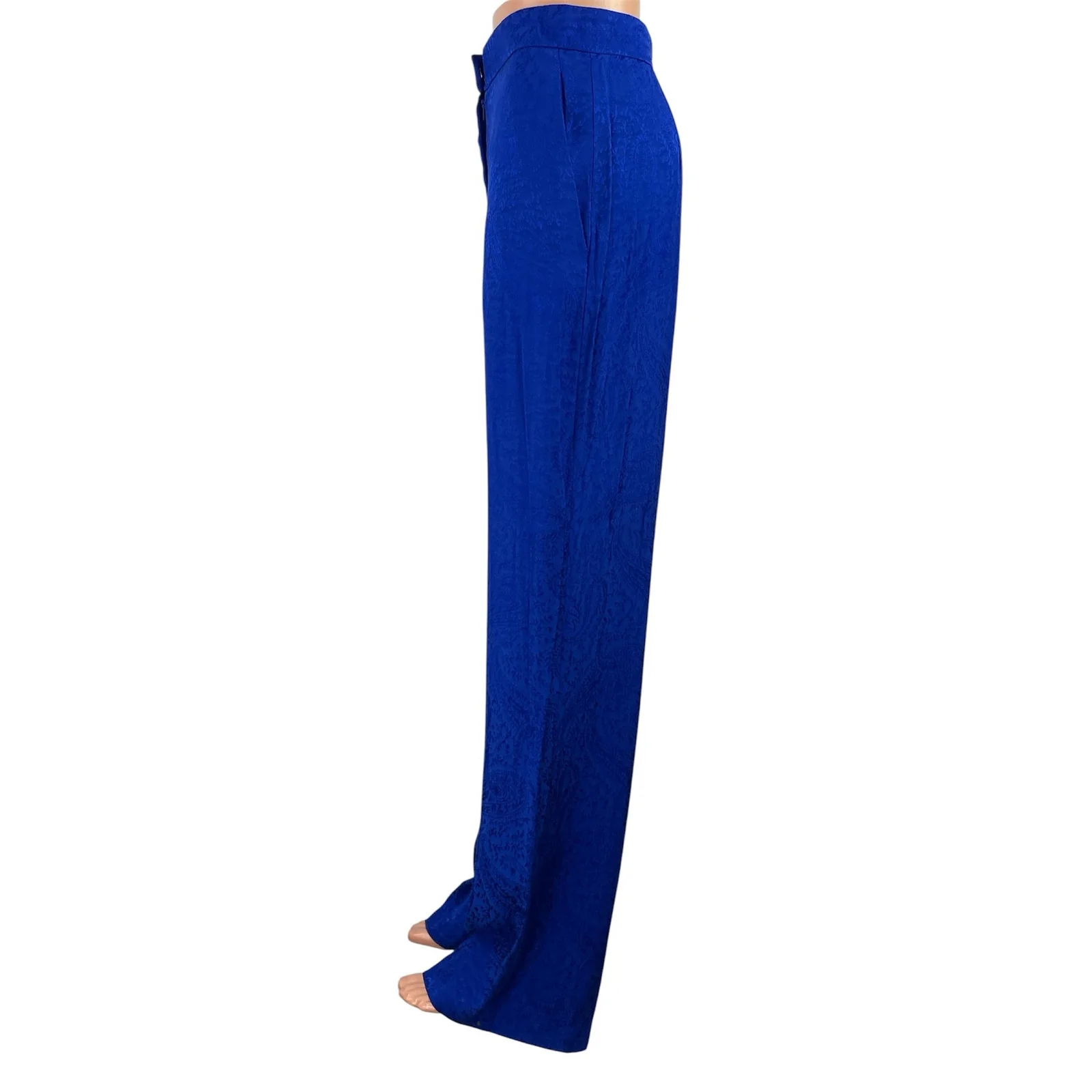 Zara Women's Blue Jacquard Floral High Rise Wide Leg Baggy Trousers Pants Size S - Image 2