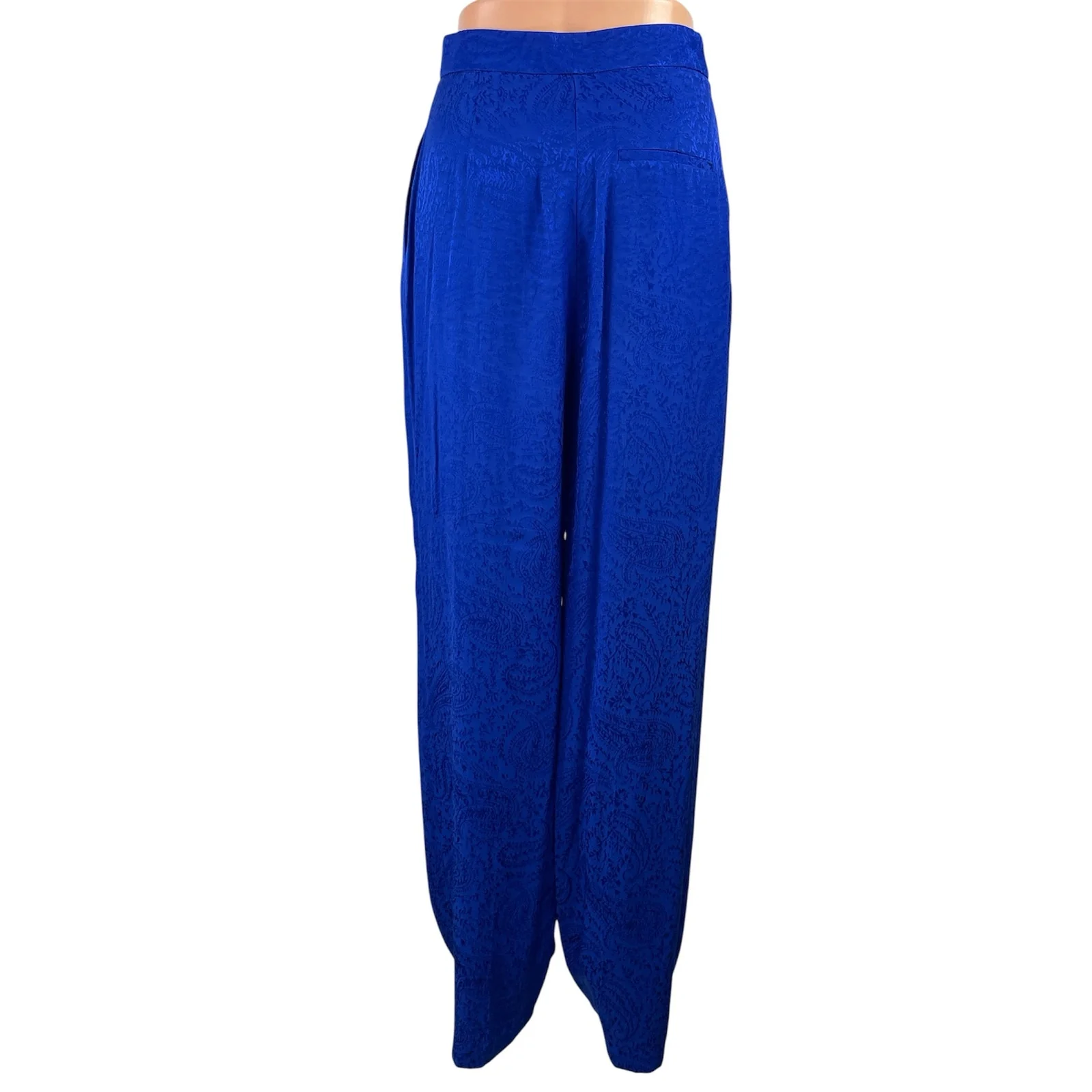 Zara Women's Blue Jacquard Floral High Rise Wide Leg Baggy Trousers Pants Size S - Image 3