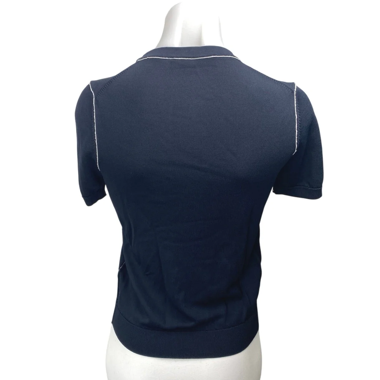 Zara Women's Blue Knit Short Puff Sleeve Crew Neck T-Shirt Blouse Top Size S - Image 2