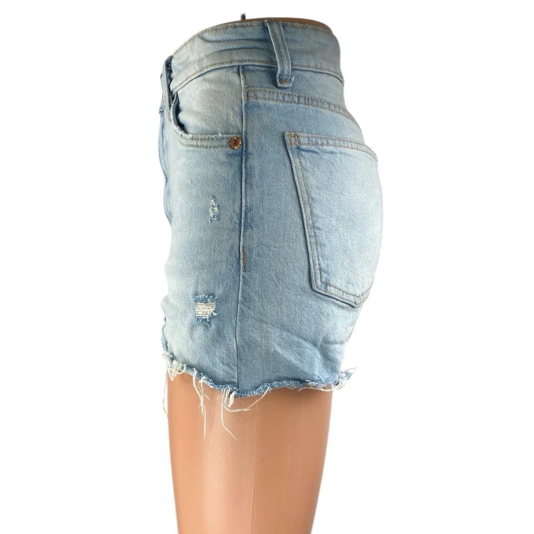 Zara Women's Blue Light Wash Cut-Off Distressed High Rise Denim Jean Shorts Sz 2 - Image 2