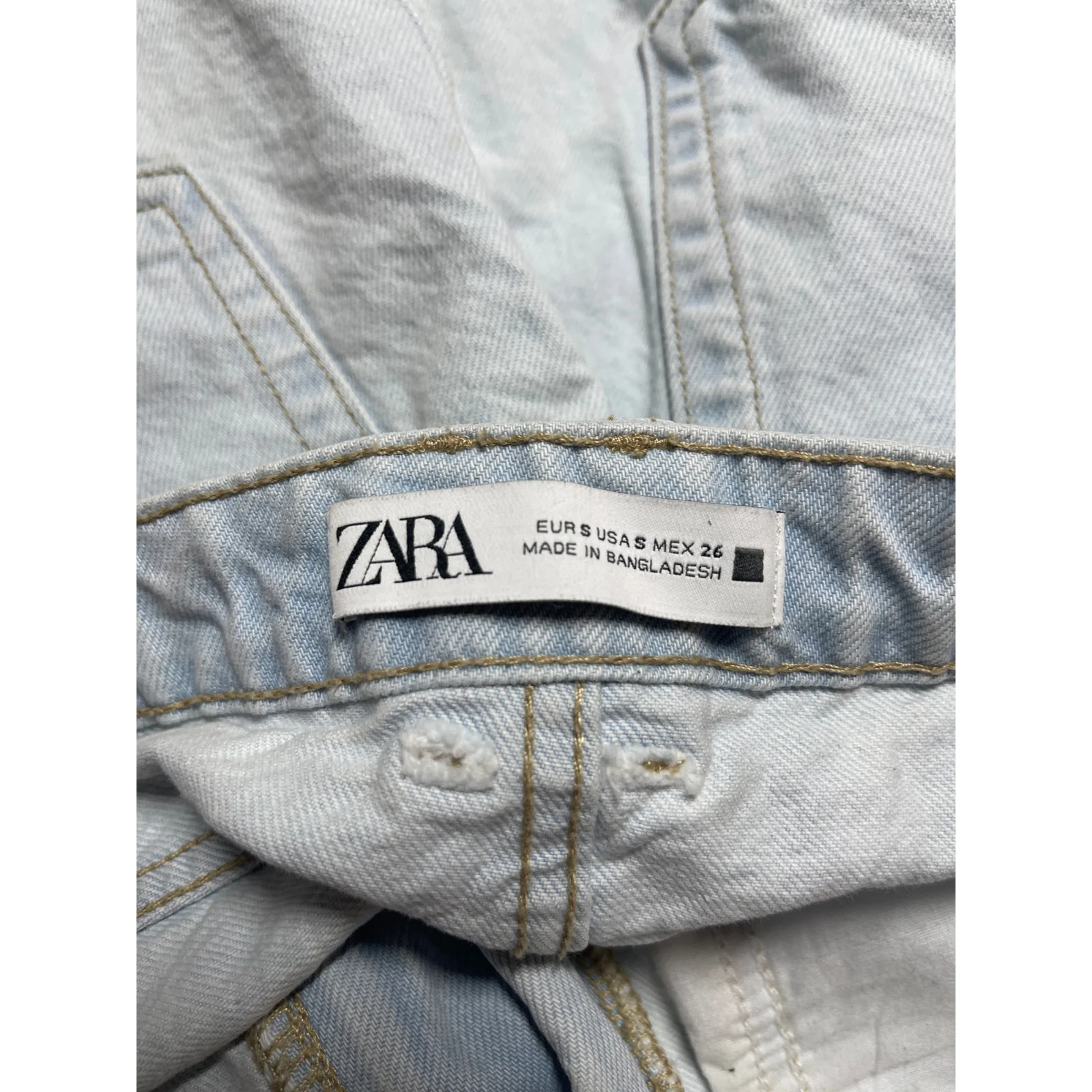 Zara Womens Blue Light Wash Distressed Frayed Raw Hem Mini Denim Jeans Skirt S - Image 3