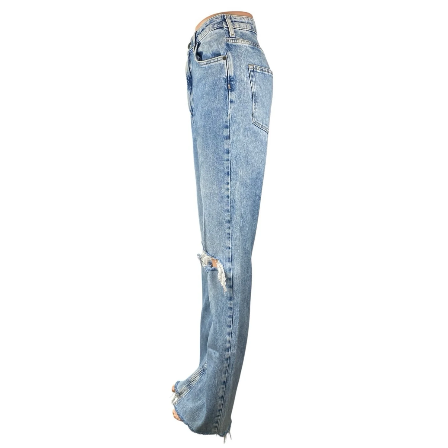 Zara Women's Blue Light Wash Distressed High Rise Flared Bootcut Denim Jeans 6 - Image 2