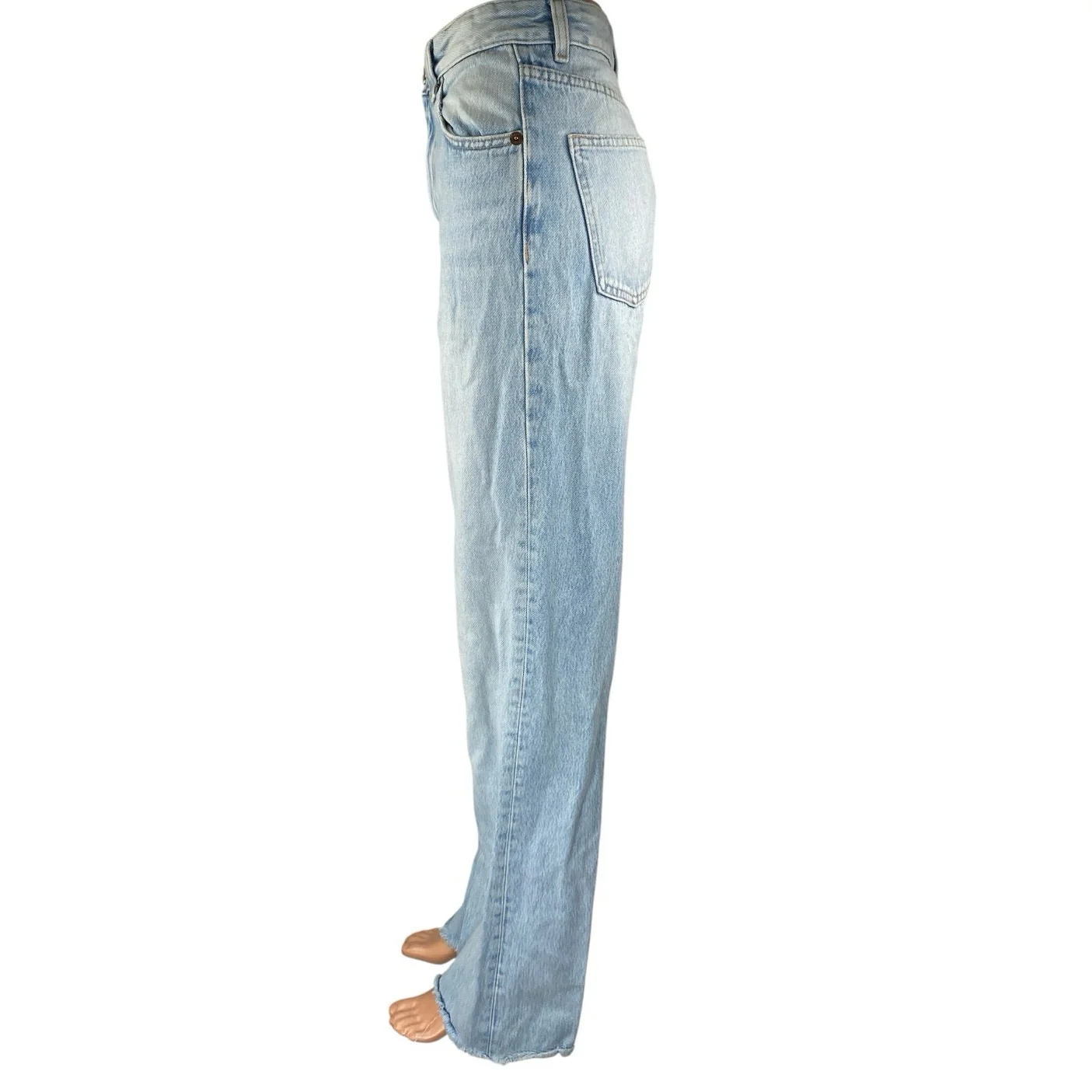 Zara Women's Blue Light Wash High Waisted Raw Hem Straight Denim Jeans Size 2 - Image 2