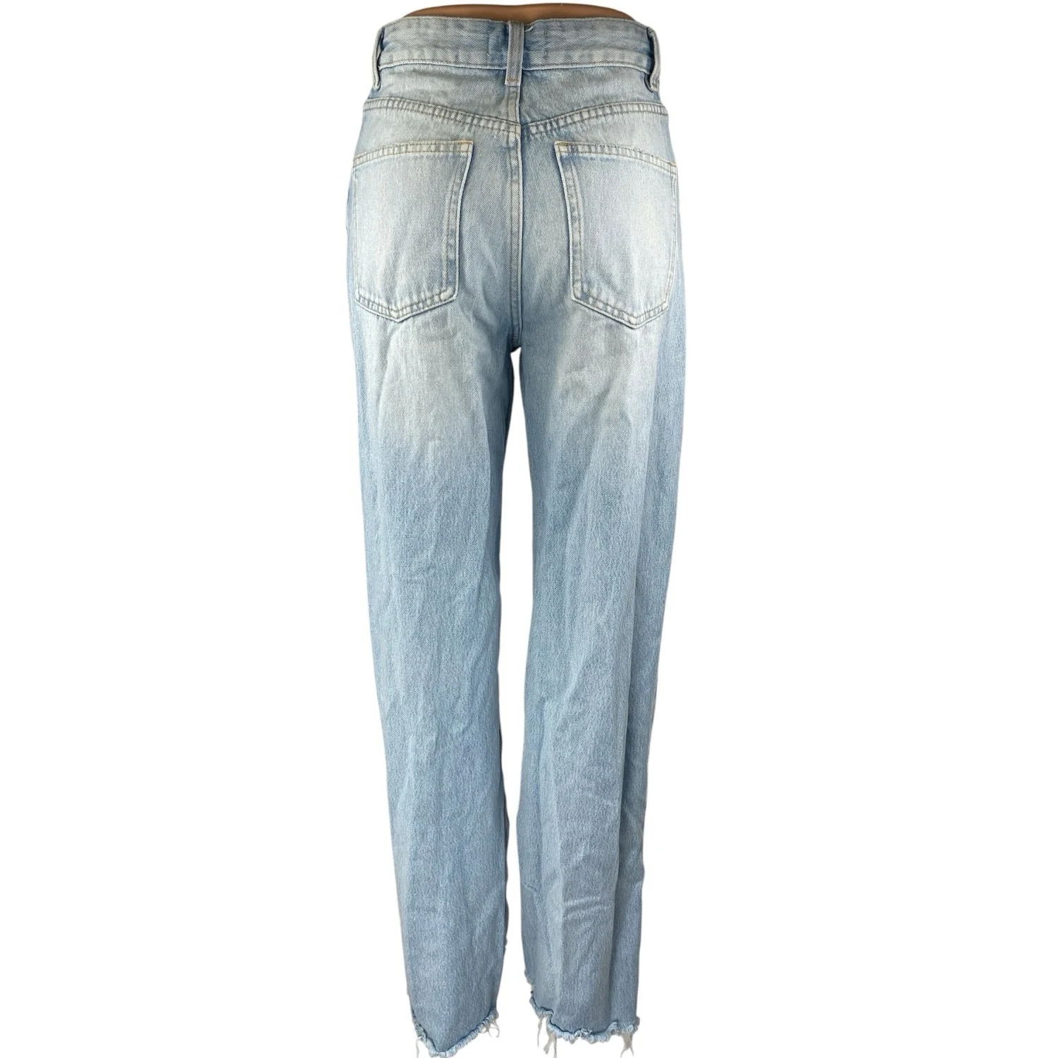 Zara Women's Blue Light Wash High Waisted Raw Hem Straight Denim Jeans Size 2 - Image 3