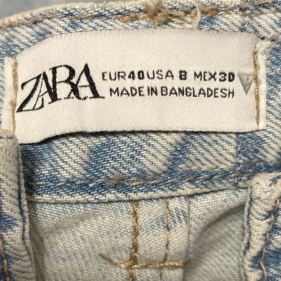 Zara Womens Blue Light Wash Mid Rise Wide Leg Baggy Cargo Denim Jeans Pants Sz 8 - Image 4