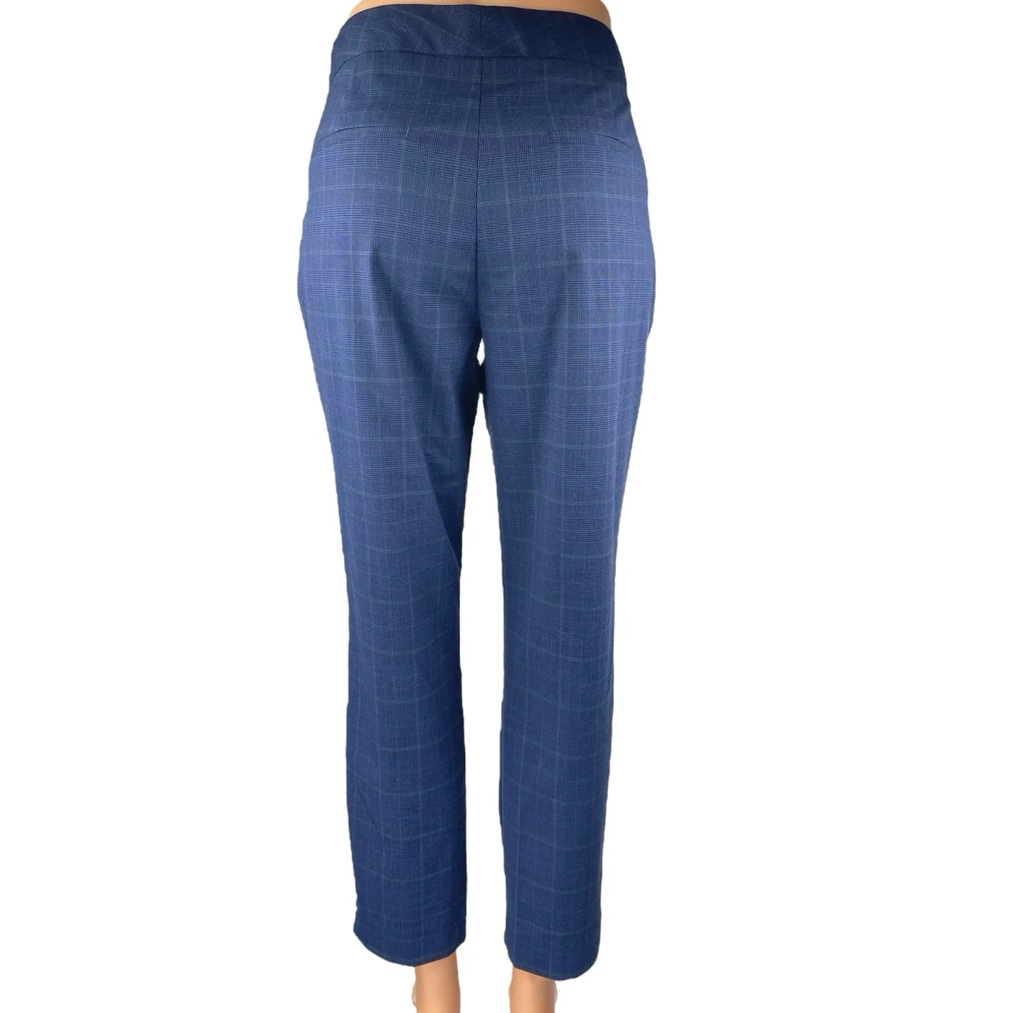 Zara Women's Blue Plaid Checkered Straight Leg Mid Rise Trousers Dress Pants 6 - Image 3