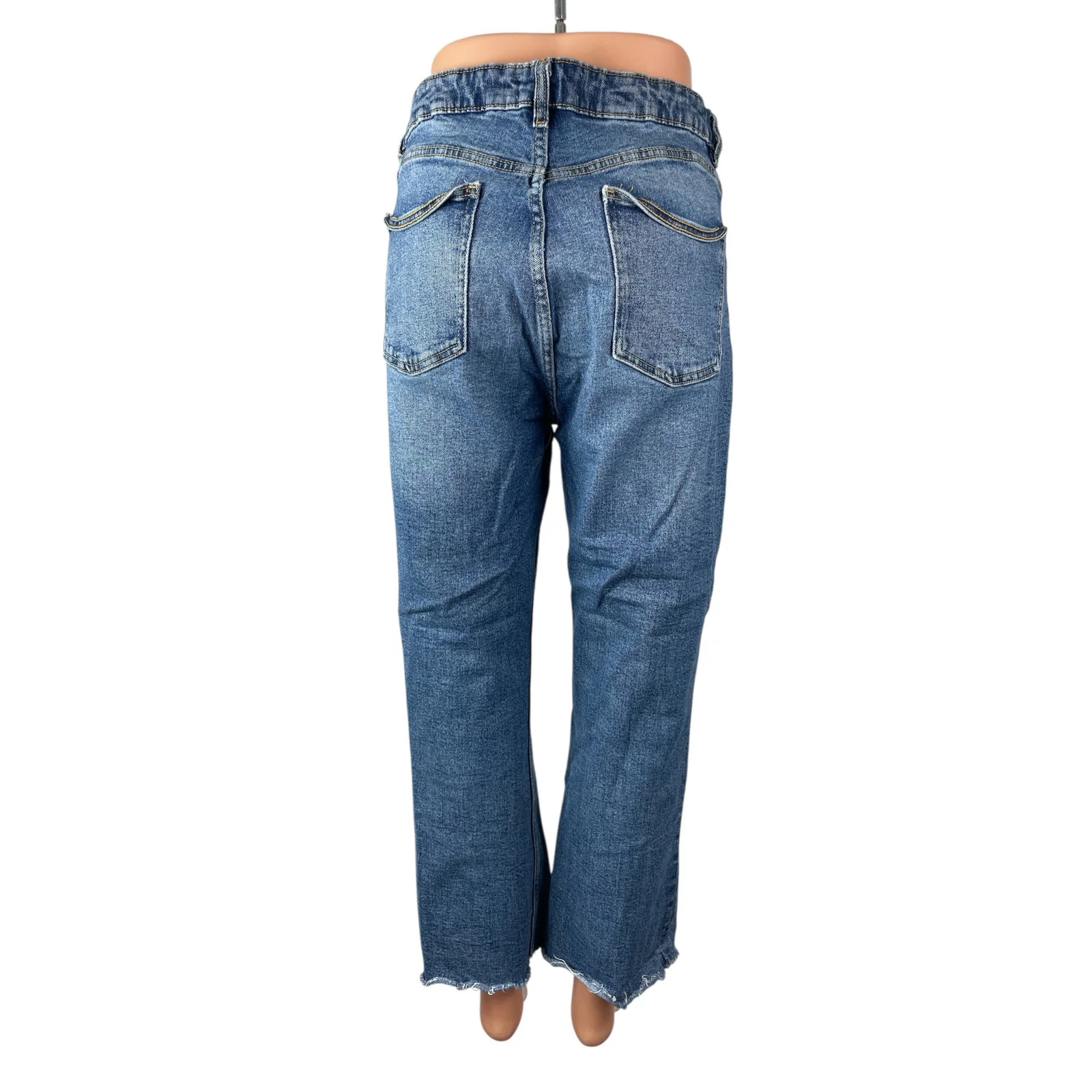 Zara Women's Blue Raw Frayed Hem High Rise Bootcut Flare Denim Jeans Pants Sz 12 - Image 4
