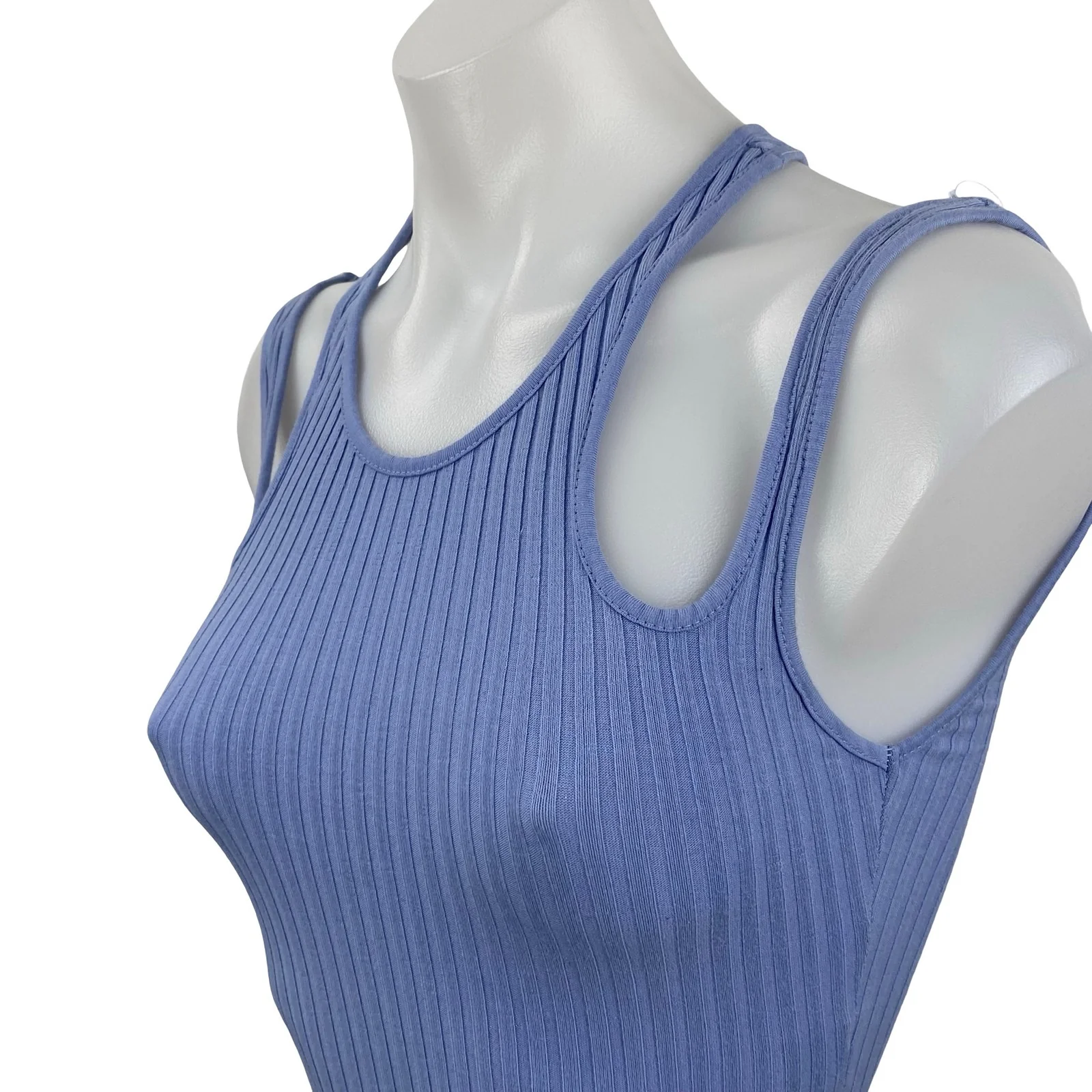 Zara Women's Blue Ribbed Cut Out High Neck Sleeveless Cami Tank Bodysuit Top S - Image 3