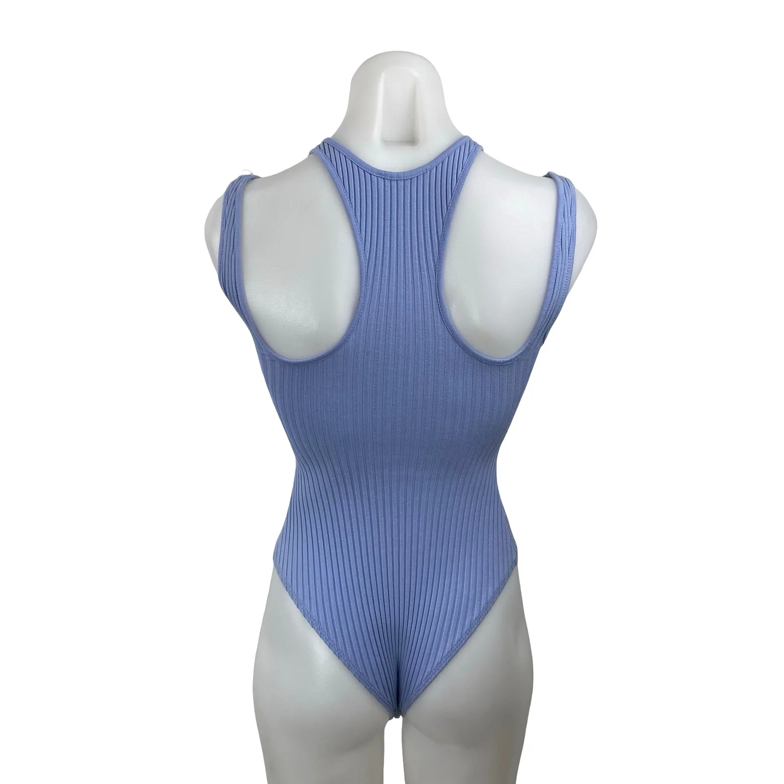Zara Women's Blue Ribbed Cut Out High Neck Sleeveless Cami Tank Bodysuit Top S - Image 4