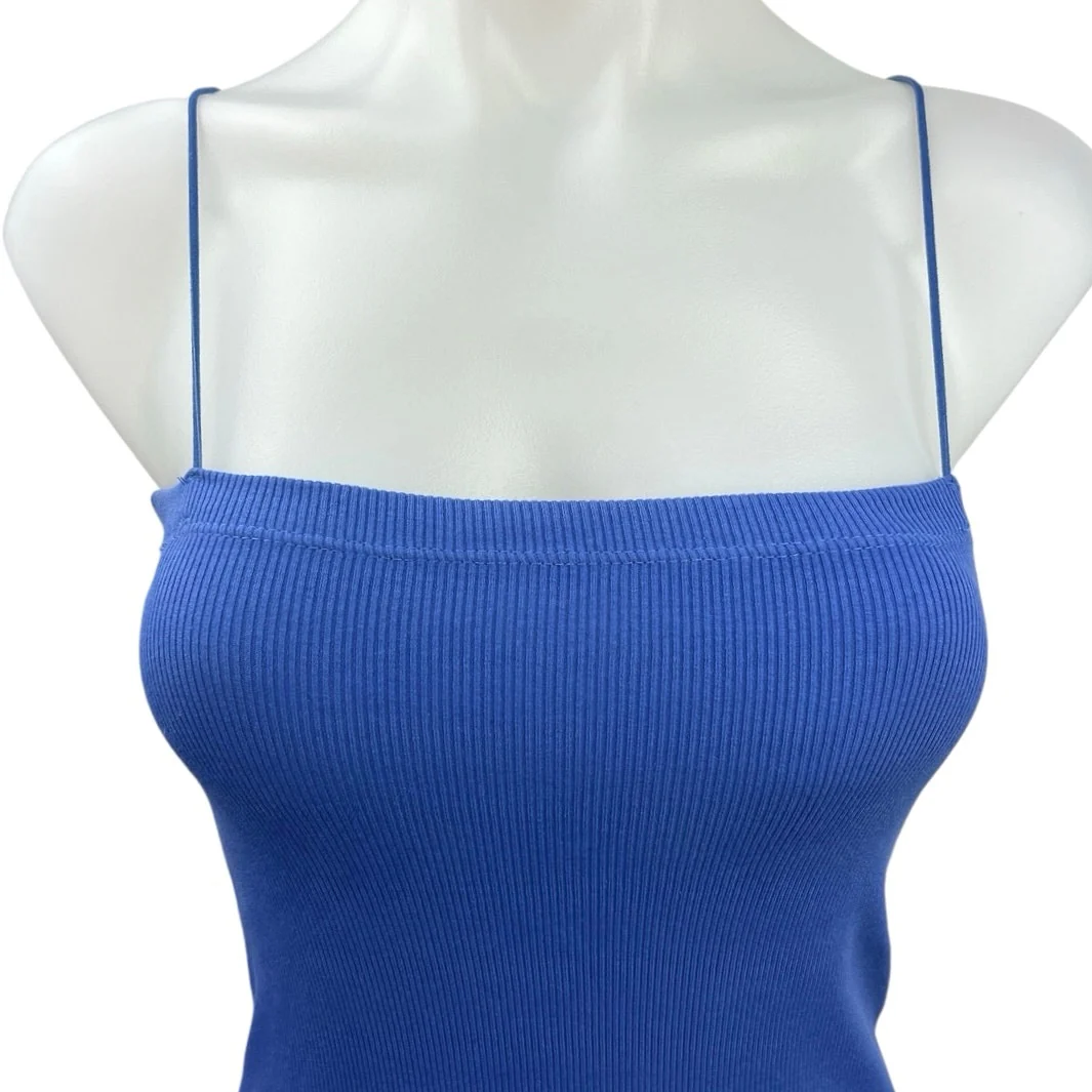 Zara Womens Blue Ribbed Square Neck Sleeveless Cami Tank Bodycon Midi Dress Sz M - Image 3