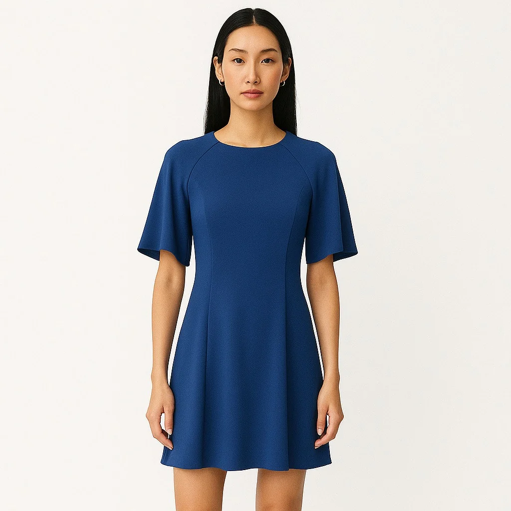 Zara Women's Blue Short Sleeve Square Neck Flared Mini A Line Dress Size S - Image 2