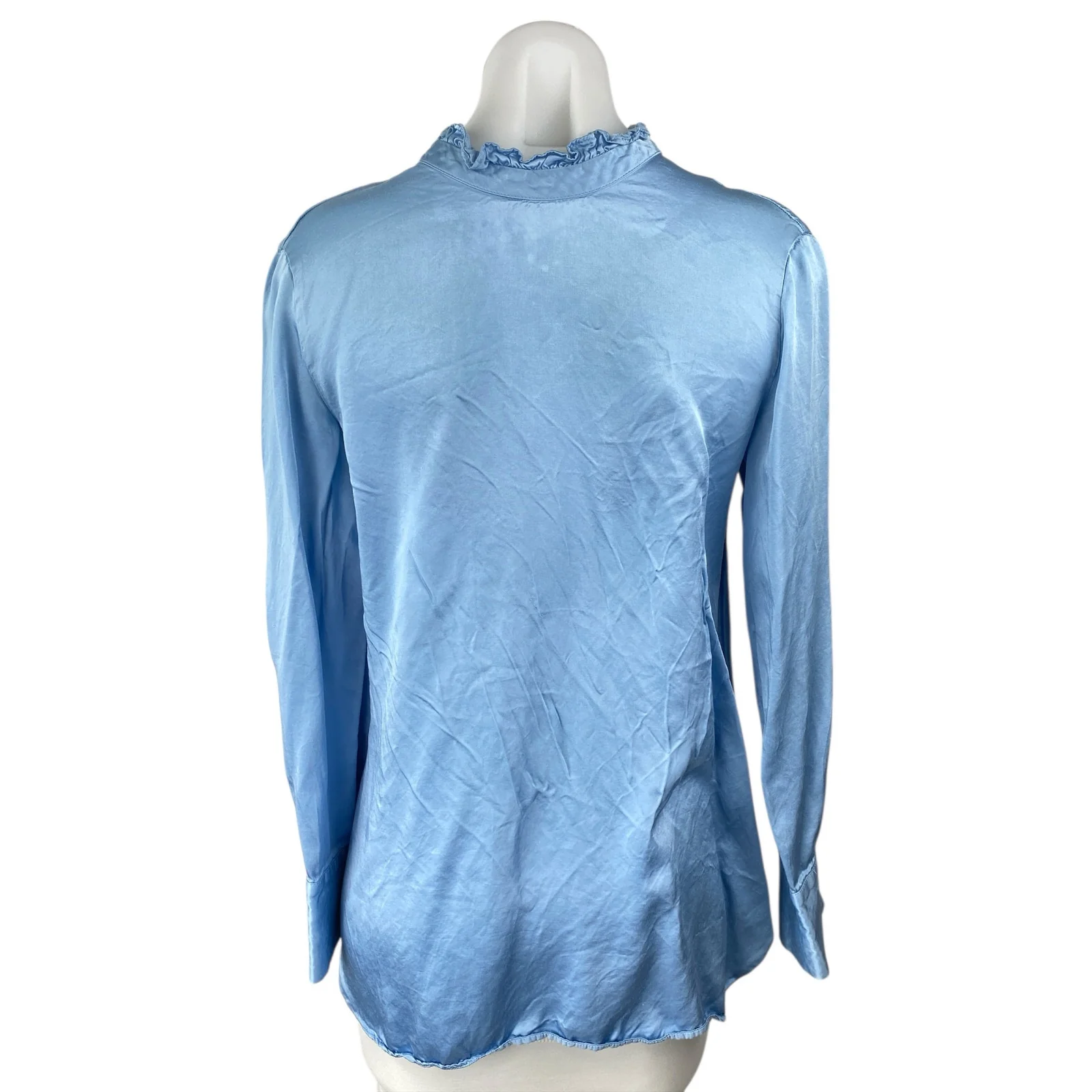 Zara Women's Blue Silk Satin Long Sleeve Henley Button Shirt Tunic Dress Size S - Image 2