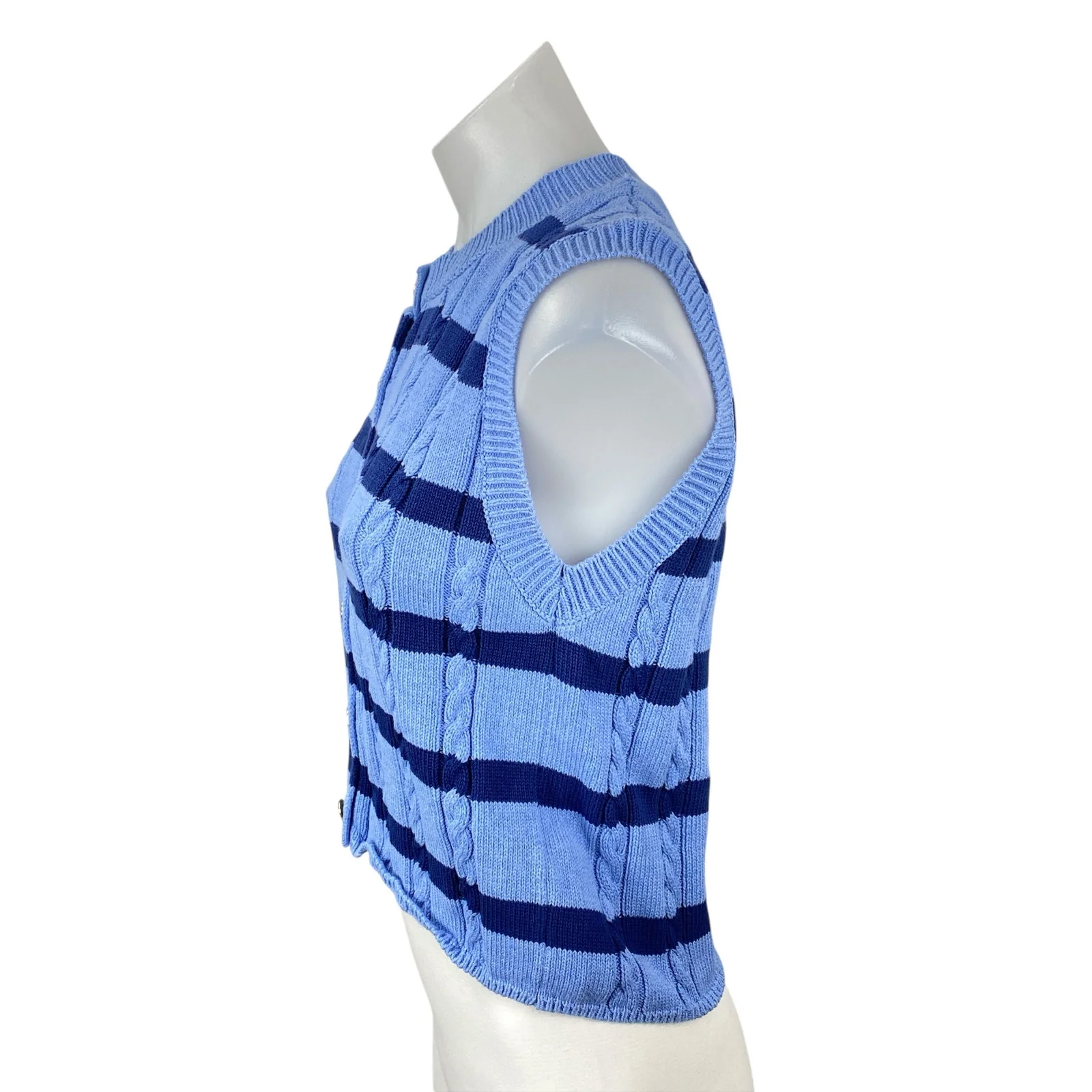 Zara Women's Blue Stripe Cable Knit Sleeveless Button Up Tank Sweater Vest Top S - Image 3