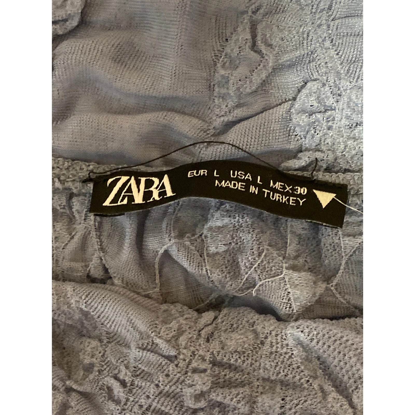 Zara Womens Blue Textured Ruched Cowl Neck Short Cap Sleeve Blouse Top Size L - Image 3