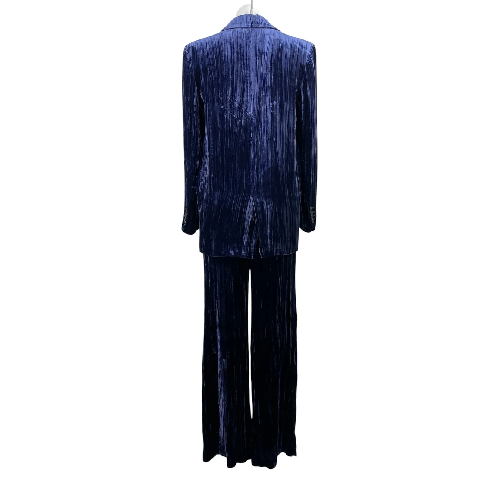 Zara Women's Blue Velvet Velour Blazer Suit & Wide Leg Trouser Pant Sets Size XS - Image 3