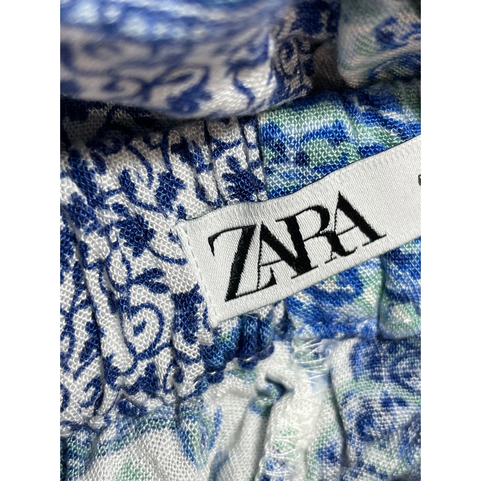 Zara Women's Blue White Paisley High Rise Boho Palazzo Wide Leg Trousers Pants S - Image 6