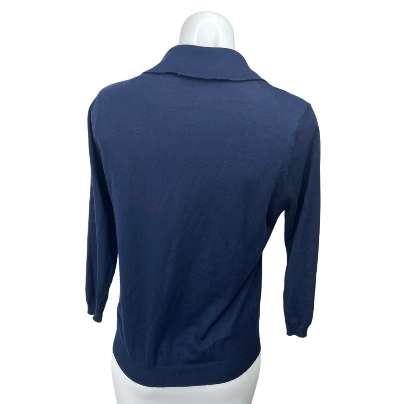 Zara Women's Blue Wool 3/4 Sleeve Button Front Collar Polo Sweater Shirt Top M - Image 2
