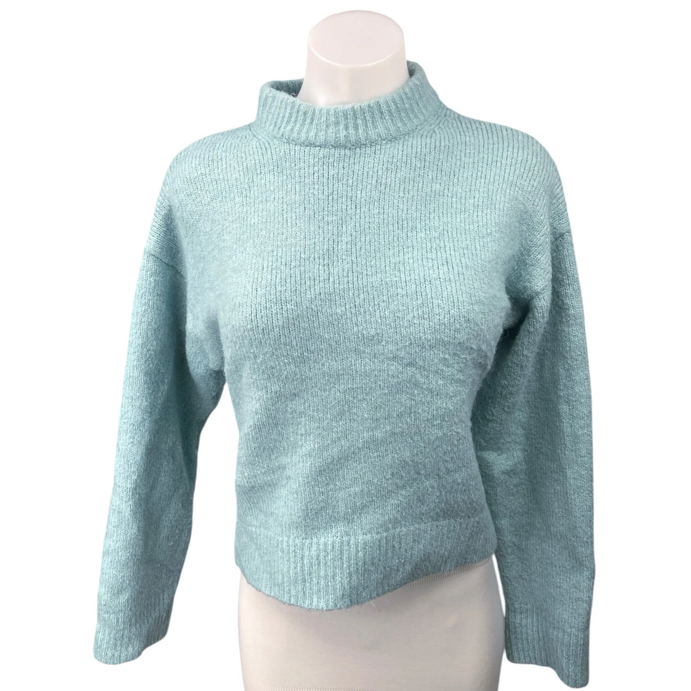 Zara Women's Blue Wool Alpaca Knit Mock Neck Long Sleeve Pullover Sweater Top S