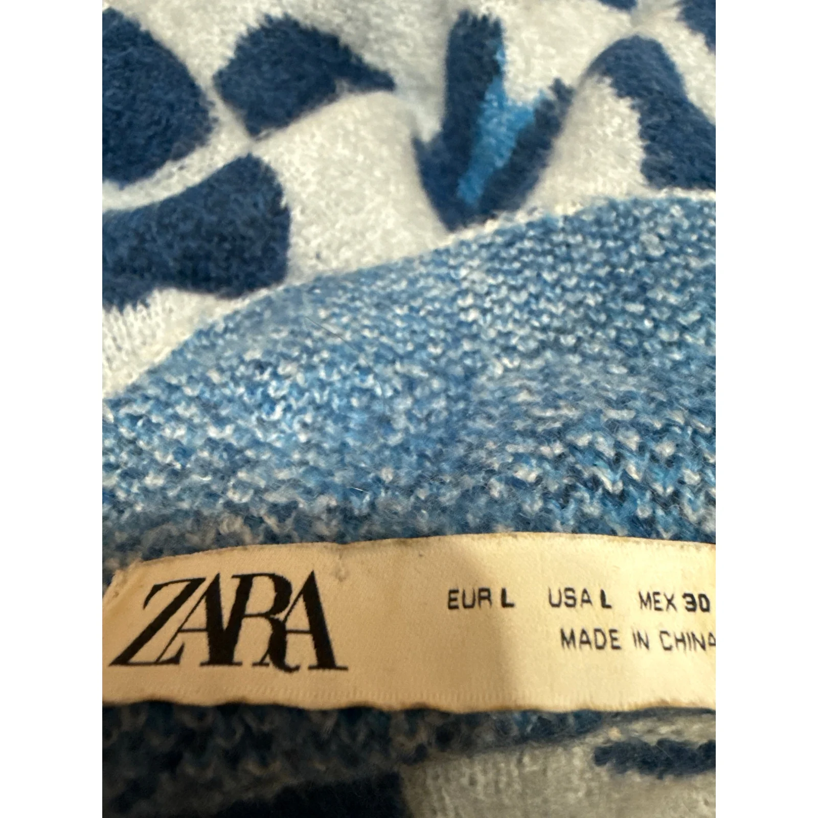Zara Womens Blue Wool Jacquard Leopard Long Sleeve Turtleneck Sweater Top Size L - Image 4