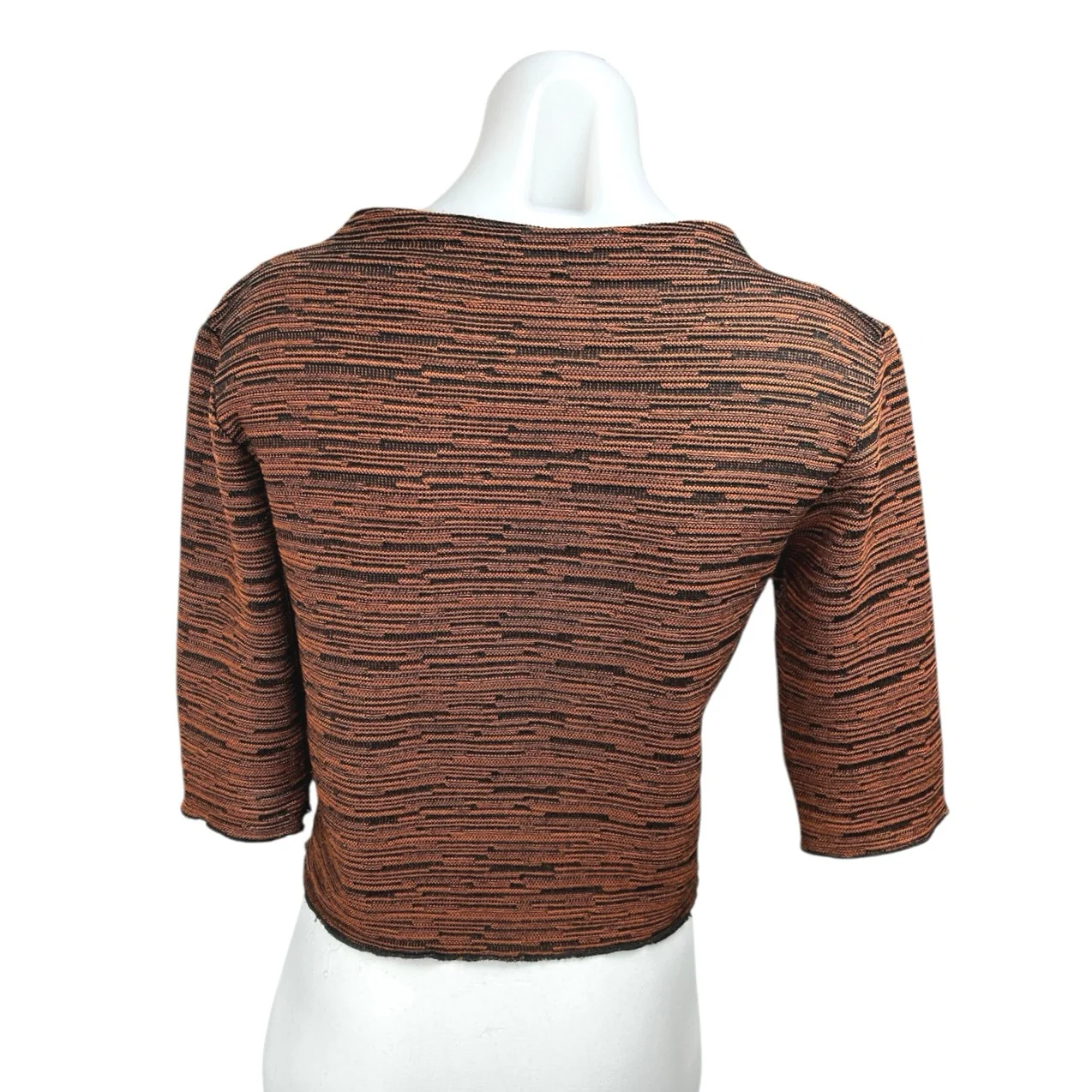 Zara Women's Brown Black Half Sleeve Knit Mock Neck Cropped Sweater Top Size M - Image 2