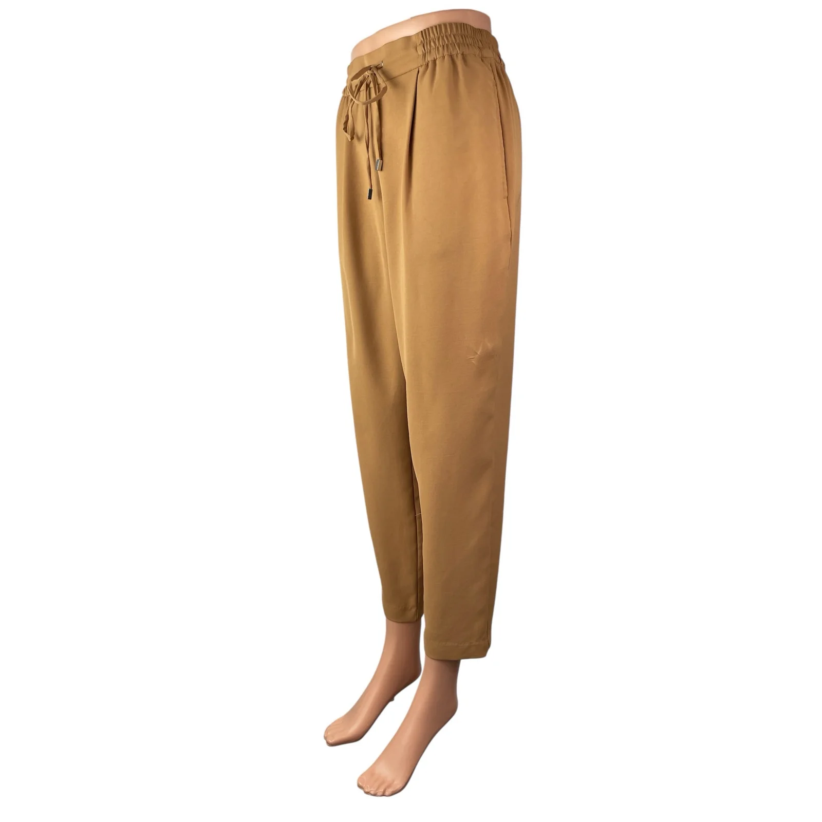 Zara Women's Brown Drawstring High Rise Carrot Tapered Trousers Dress Pants XS - Image 3