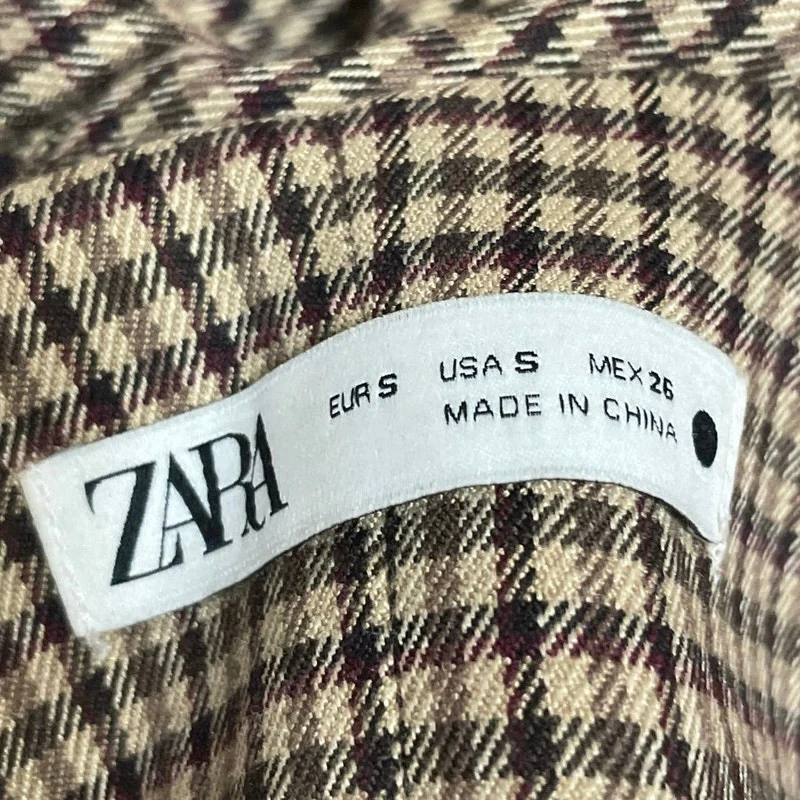 Zara Women's Brown Houndstooth High Waisted Straight Leg Dress Trousers Pants S - Image 4