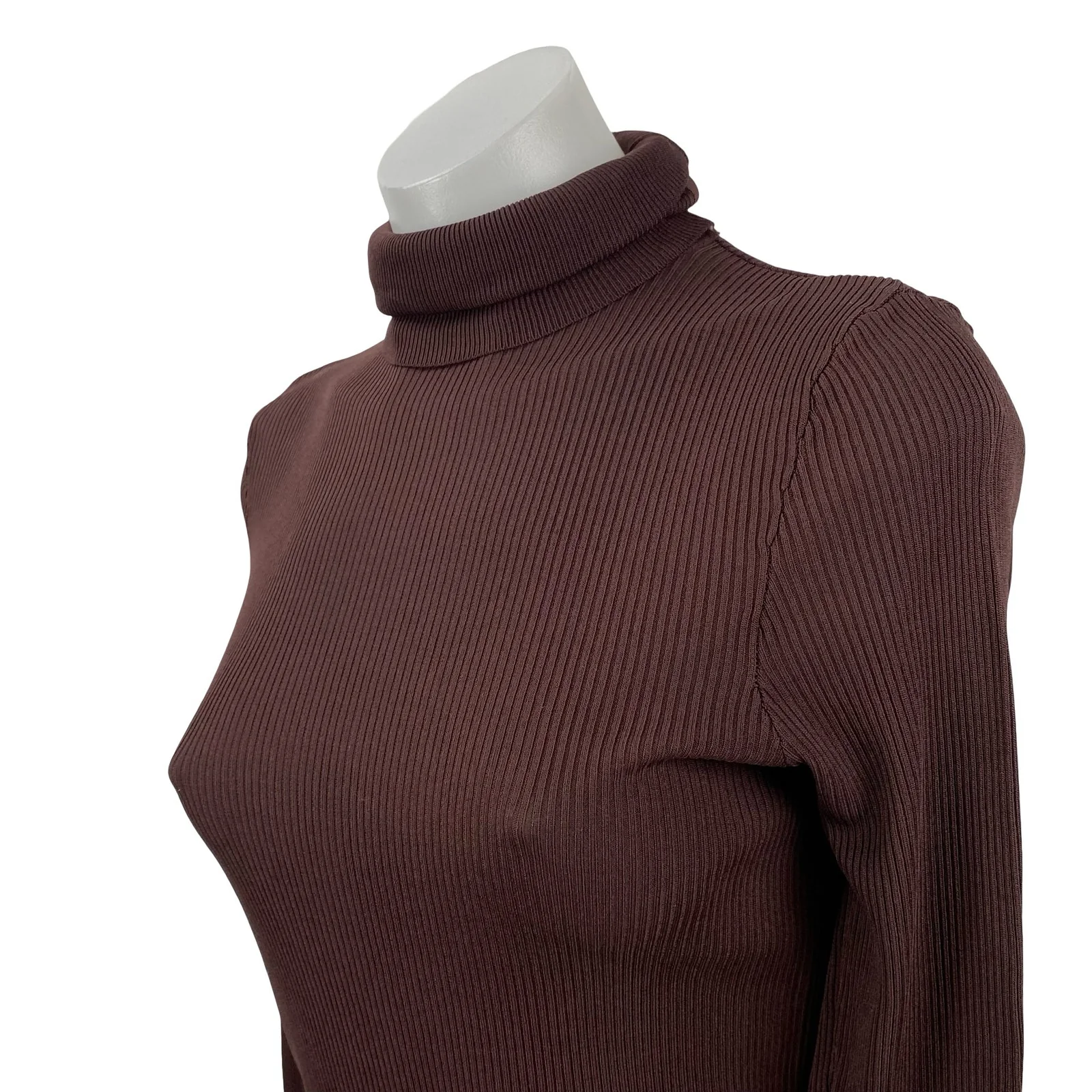Zara Women's Brown Long Sleeve Turtleneck Ribbed Knit Slim Sweater Top Size M - Image 3