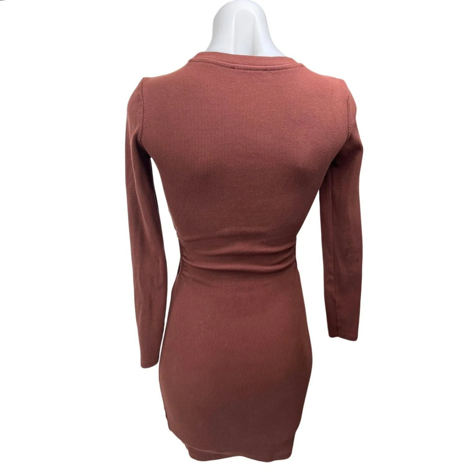 Zara Women's Brown Rib Knit Cutout Long Sleeve Mini Bodycon Sweater Dress Size S - Image 3